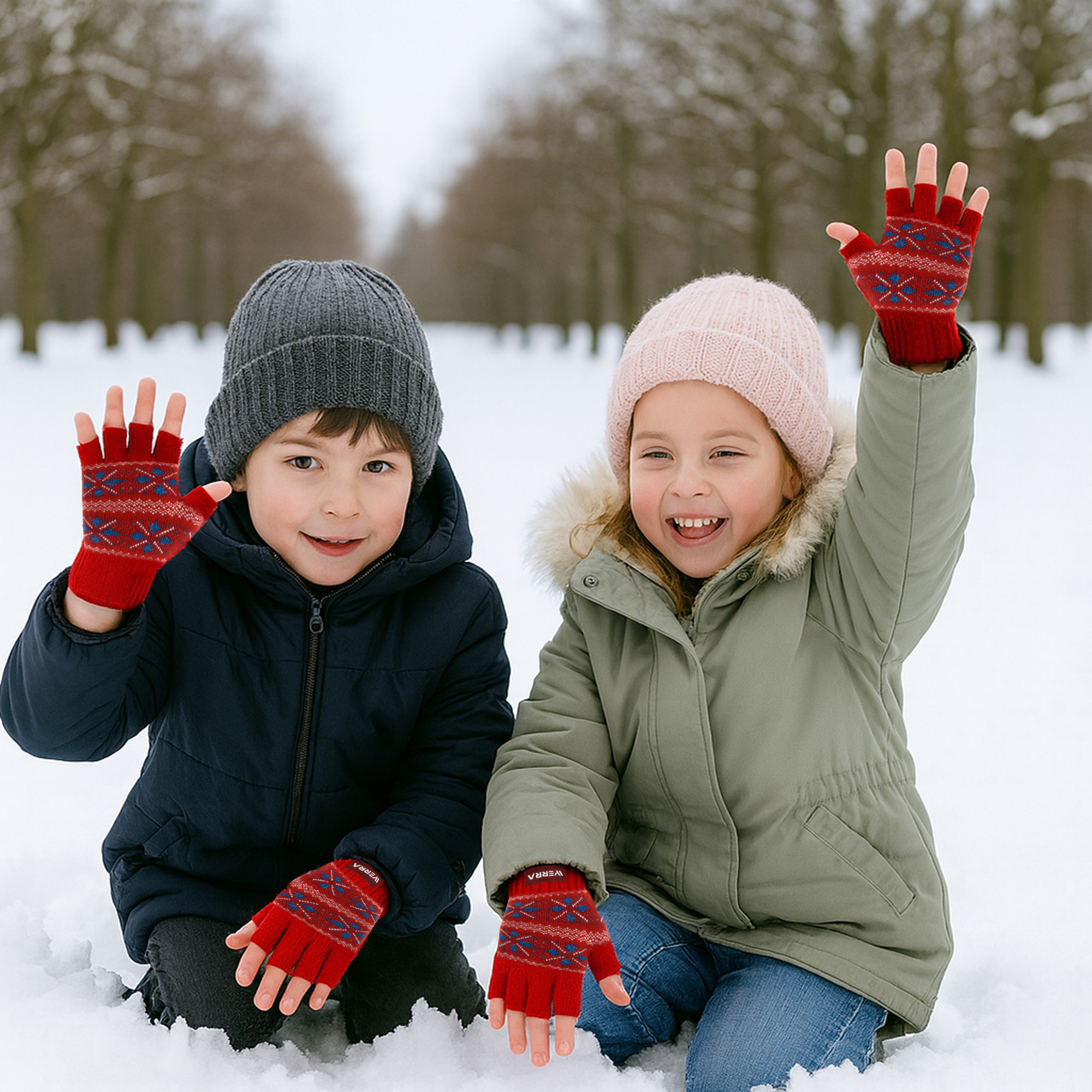 Kids Jacquard Fingerless Gloves - Image 7