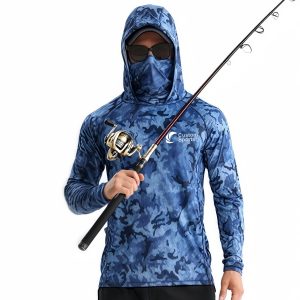 Men's Polyester Spandex Sublimated Sun Protection Fishing Hoodie With Pocket