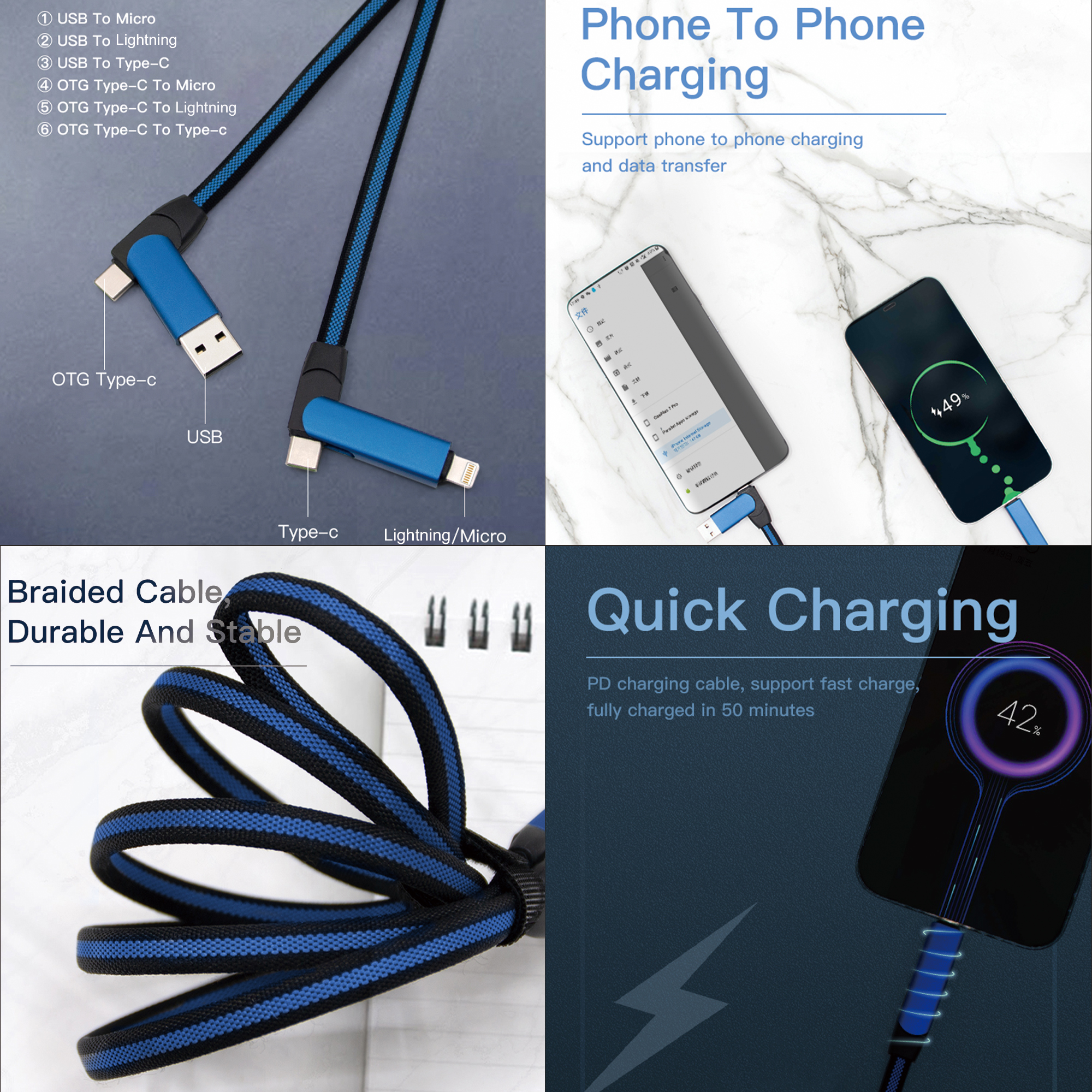 60W 6-in-1 Long Braided Charging Cable - Image 11