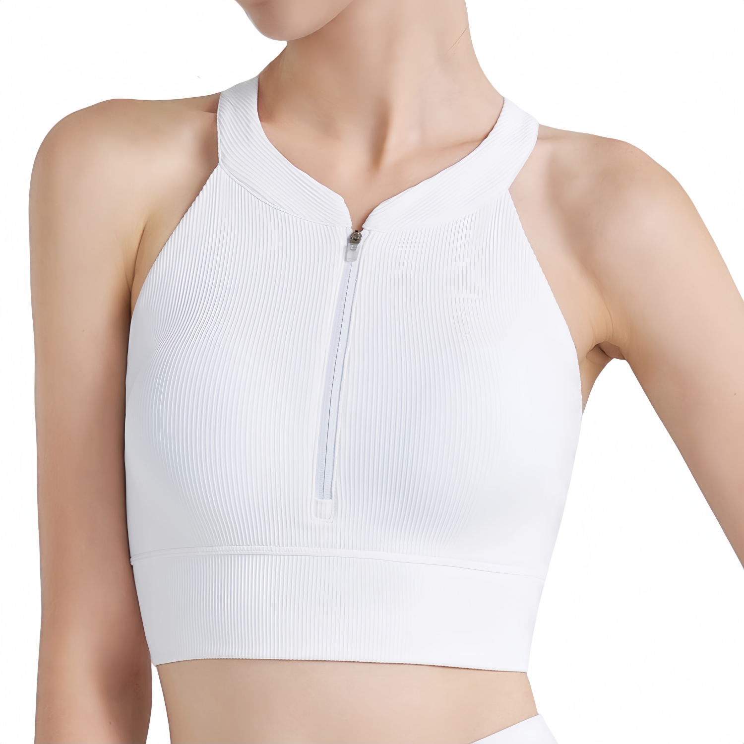 Women's Zip-Front Racerback Yoga Crop Bra Tank - Image 4
