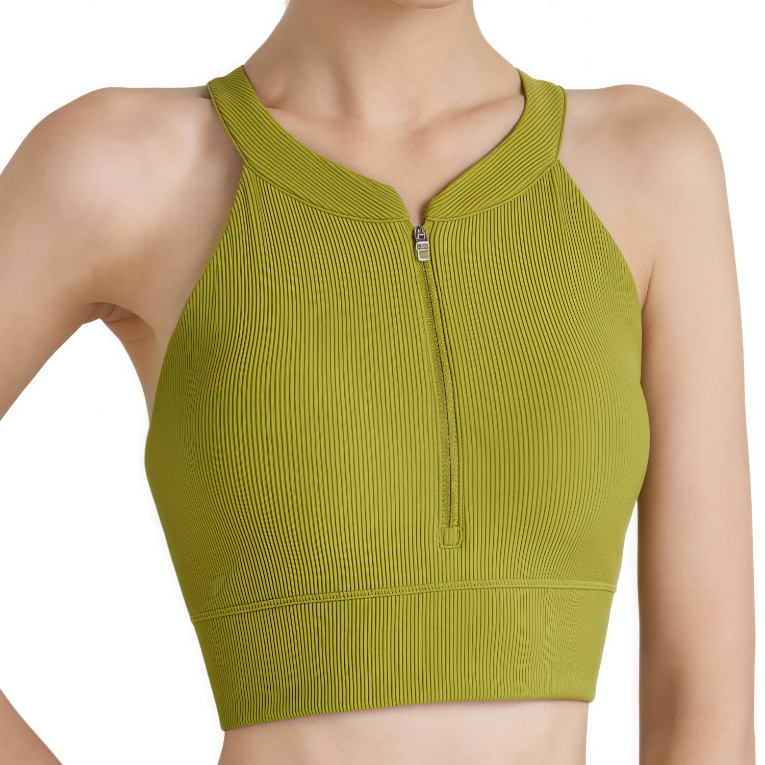 Women's Zip-Front Racerback Yoga Crop Bra Tank - Image 2