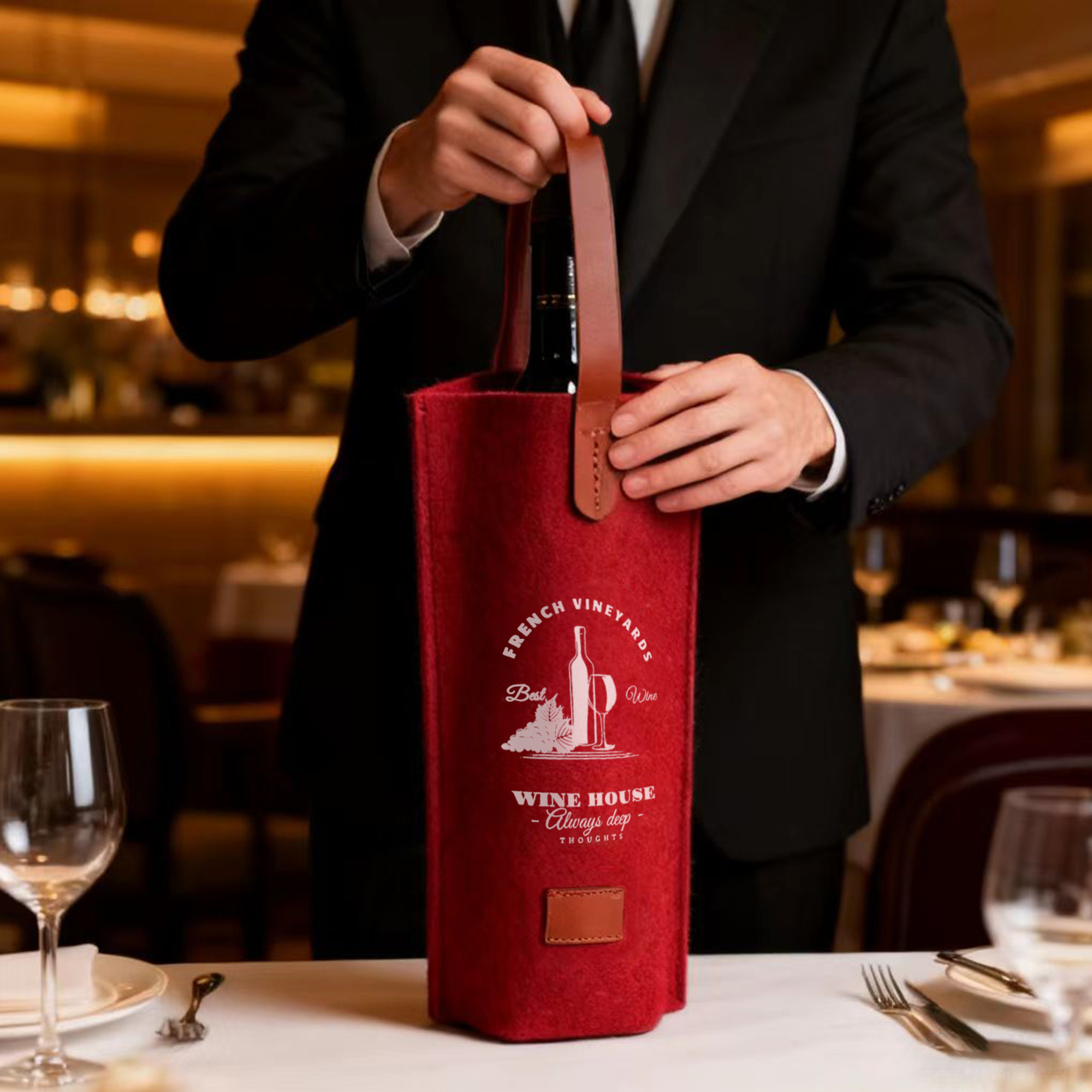Felt Single Bottle Wine Bag - Image 10