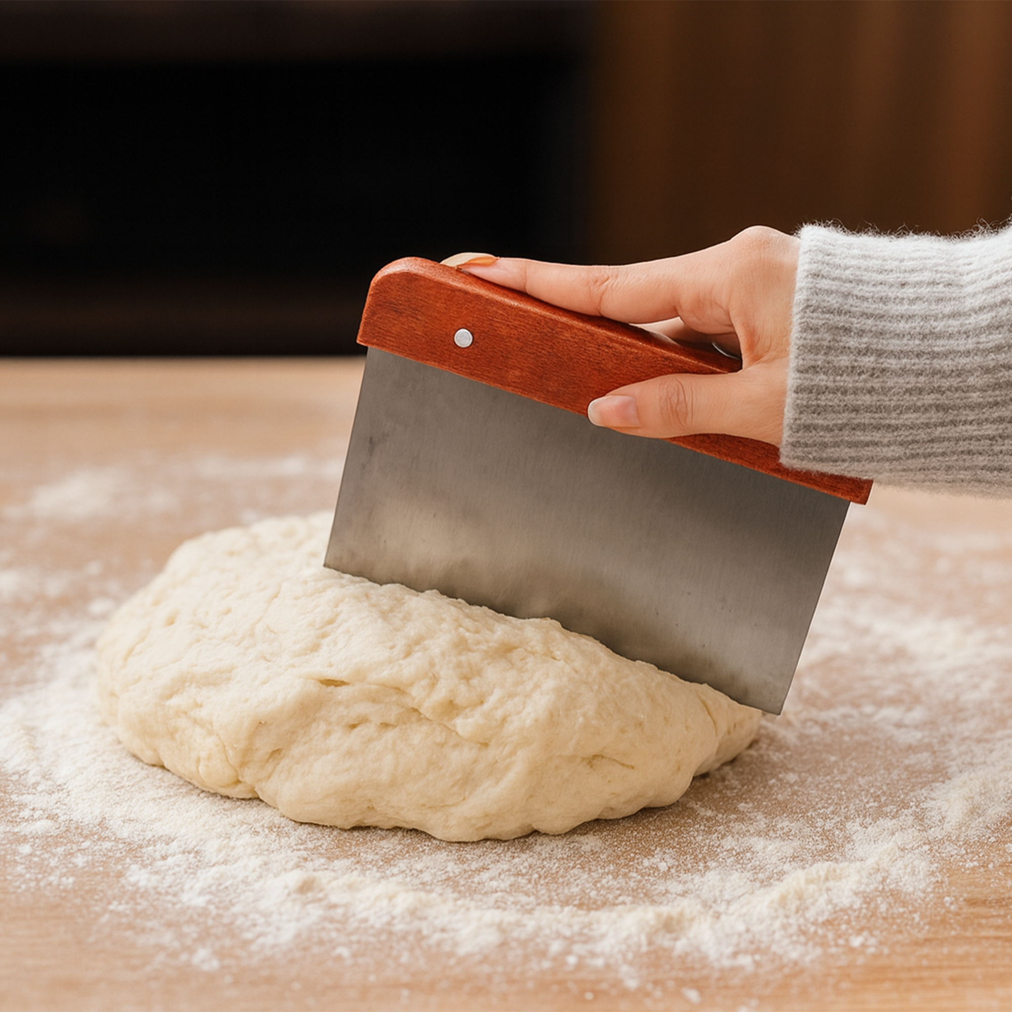 Stainless Steel Dough Scraper with Wood Handle - Image 6