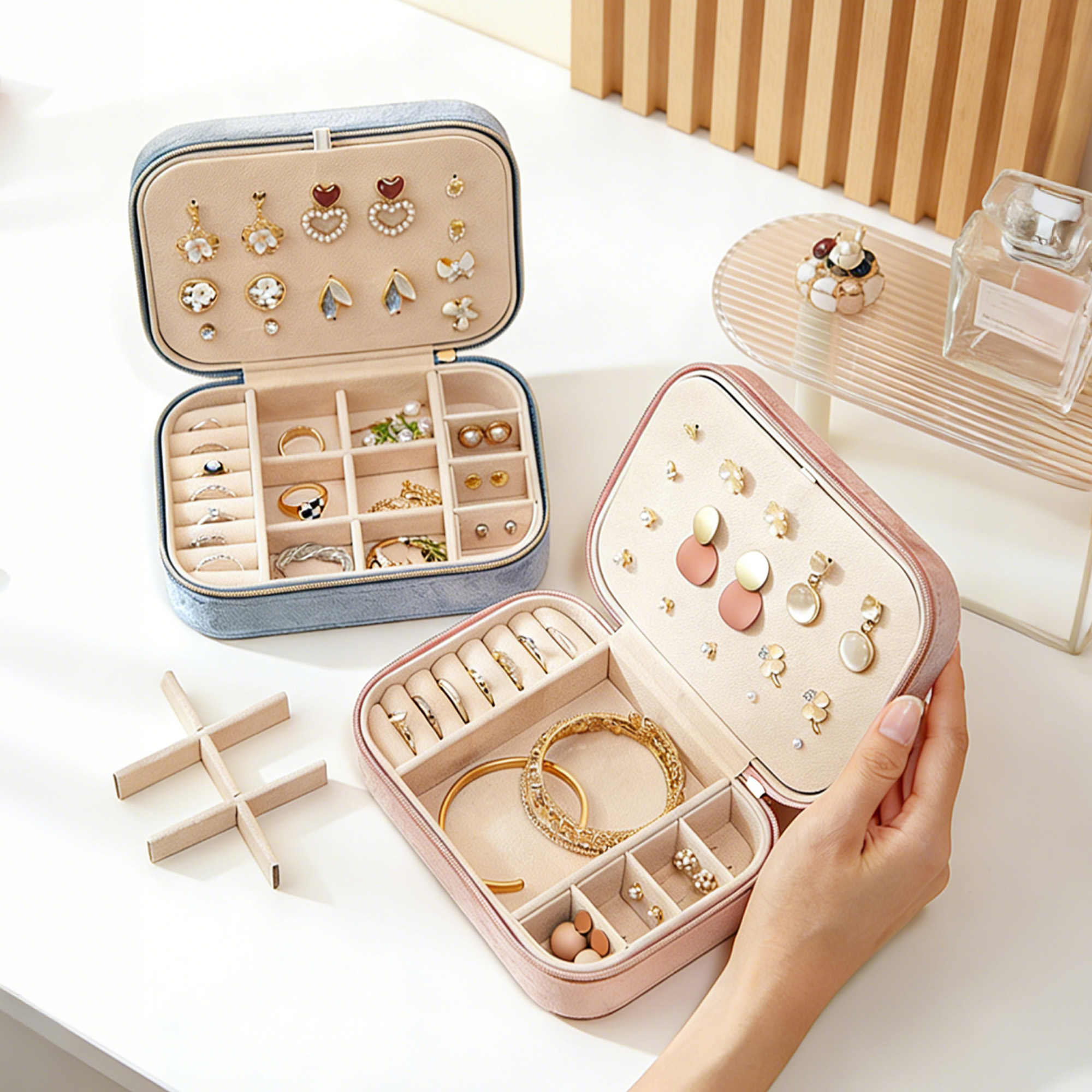 Velvet Jewellery Box with Compartment - Image 9