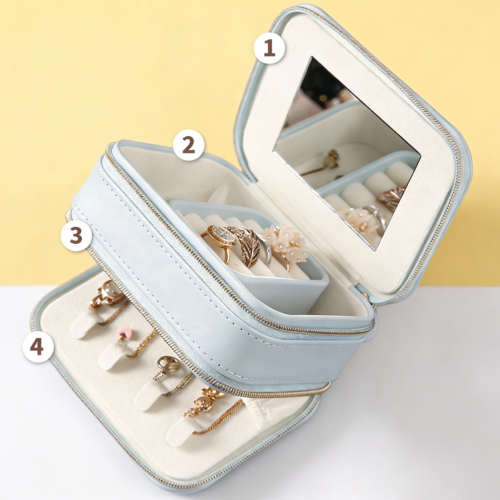 Fashion PU Leather Jewellery Case with Mirror - Image 7