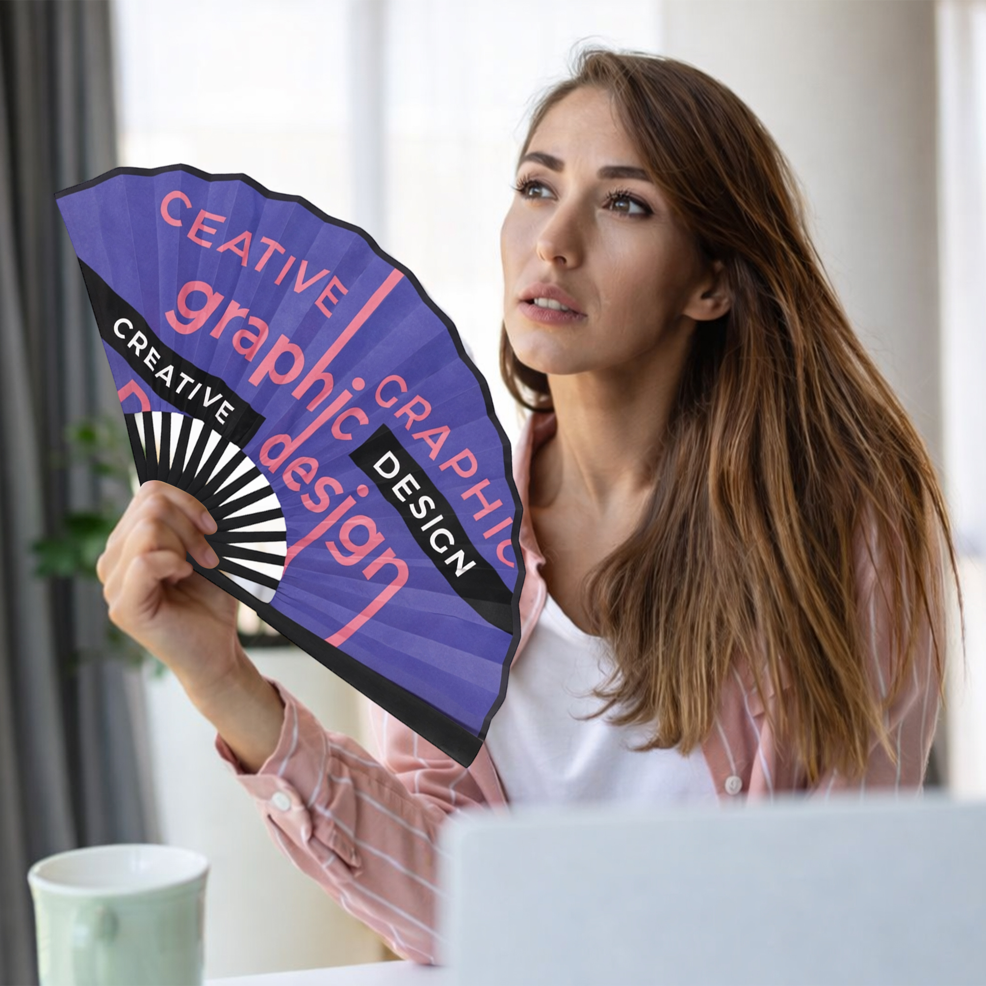 8inch Bamboo Fabric Hand Fan - Image 12