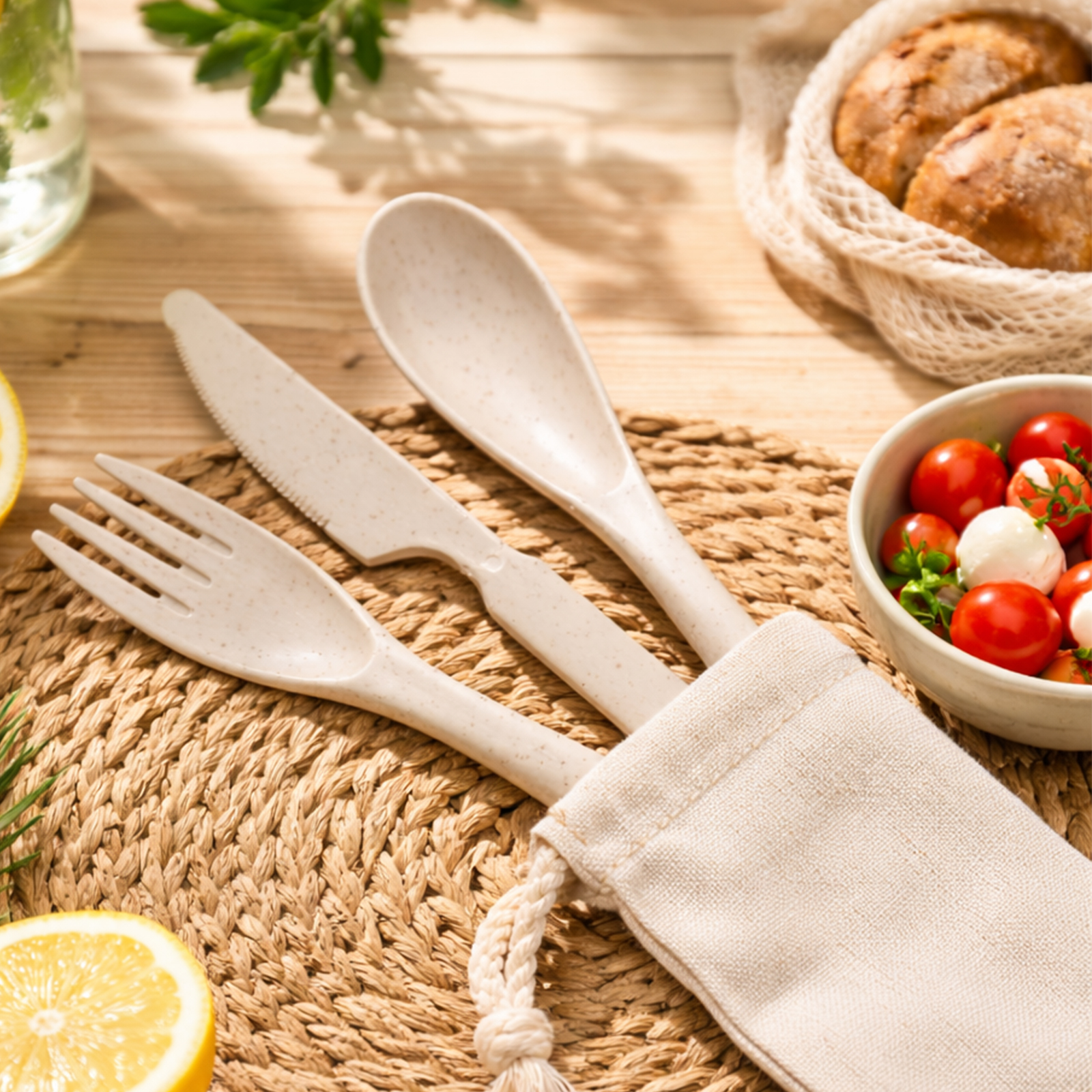 Delish Eco Cutlery Set in Calico Pouch - Image 5