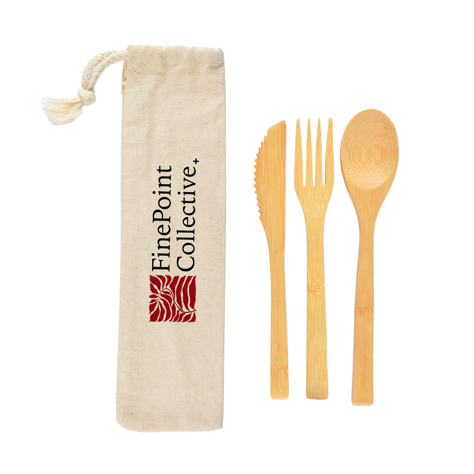 Miso Bamboo Cutlery Set in Calico Pouch - Image 3