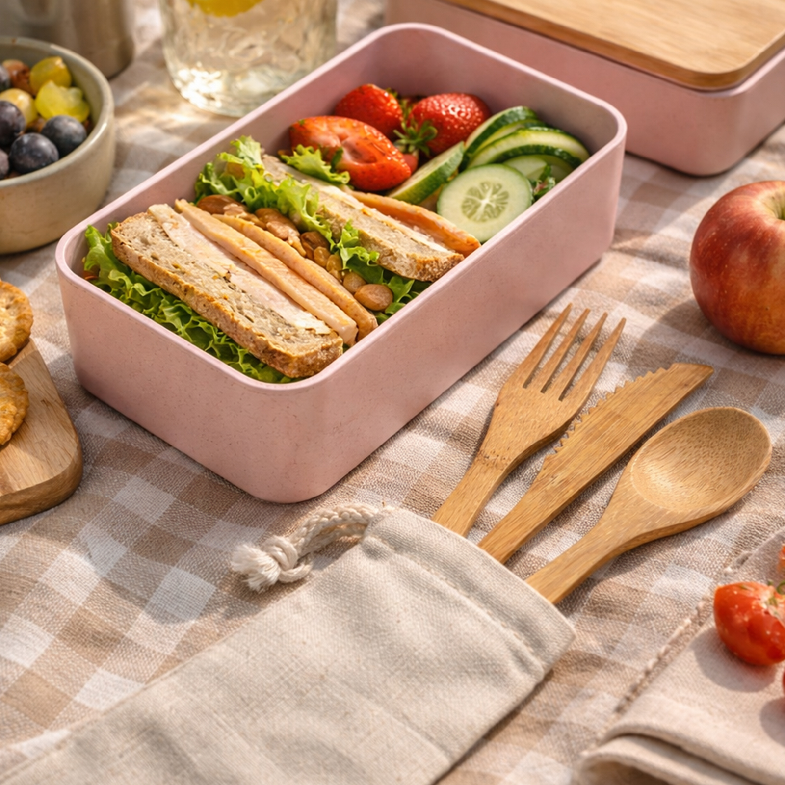 Miso Bamboo Cutlery Set in Calico Pouch - Image 5