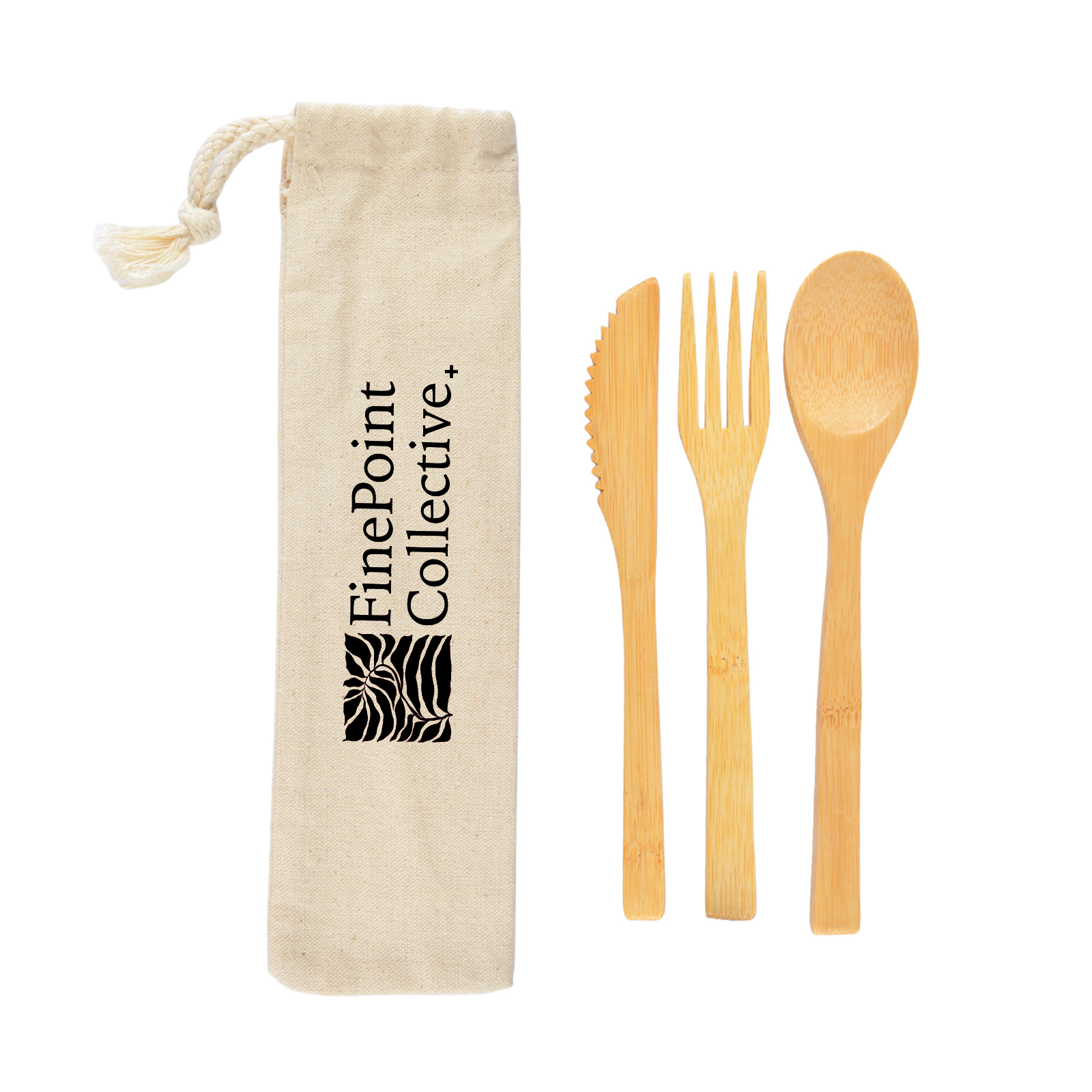 Miso Bamboo Cutlery Set in Calico Pouch - Image 2