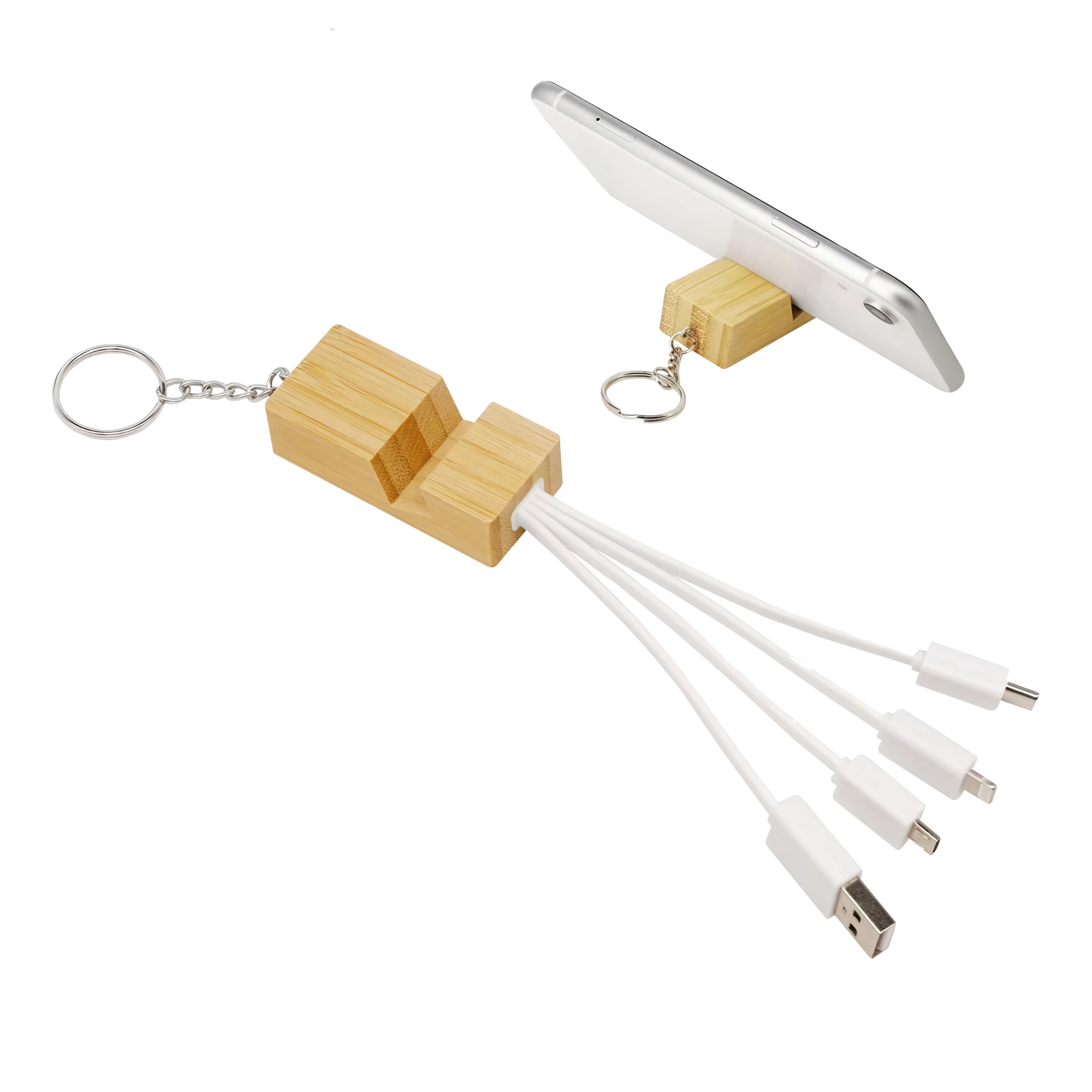 Phone Stand Bamboo Charging Cable Key Ring - Image 2