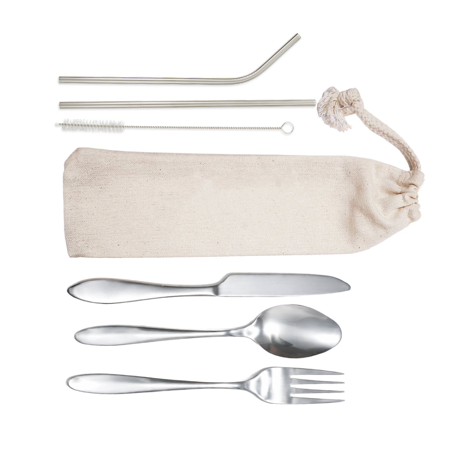 Banquet Stainless Steel Cutlery & Straw Set in Calico Pouch - Image 7