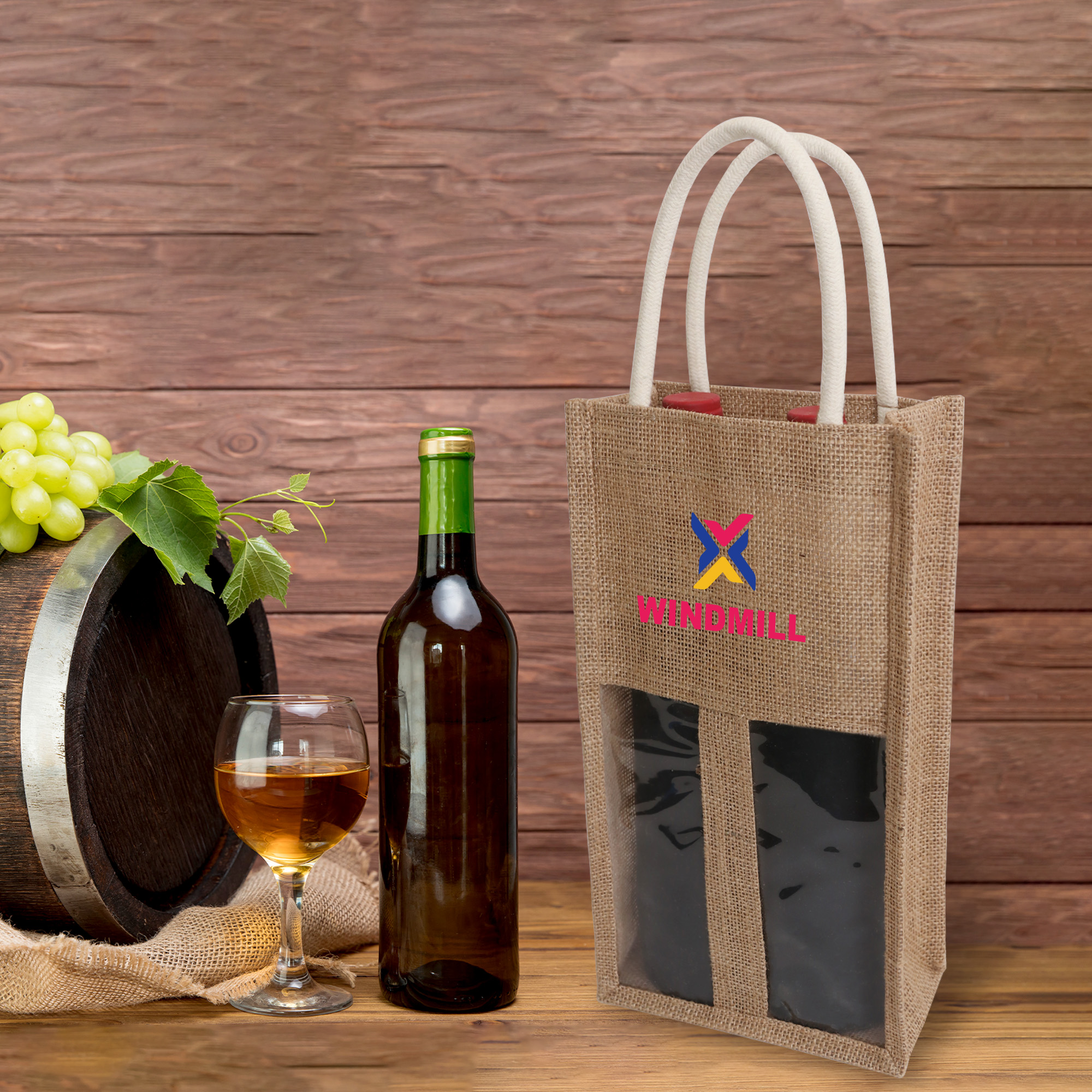 Jute Double Wine Carrier with Window - Image 6