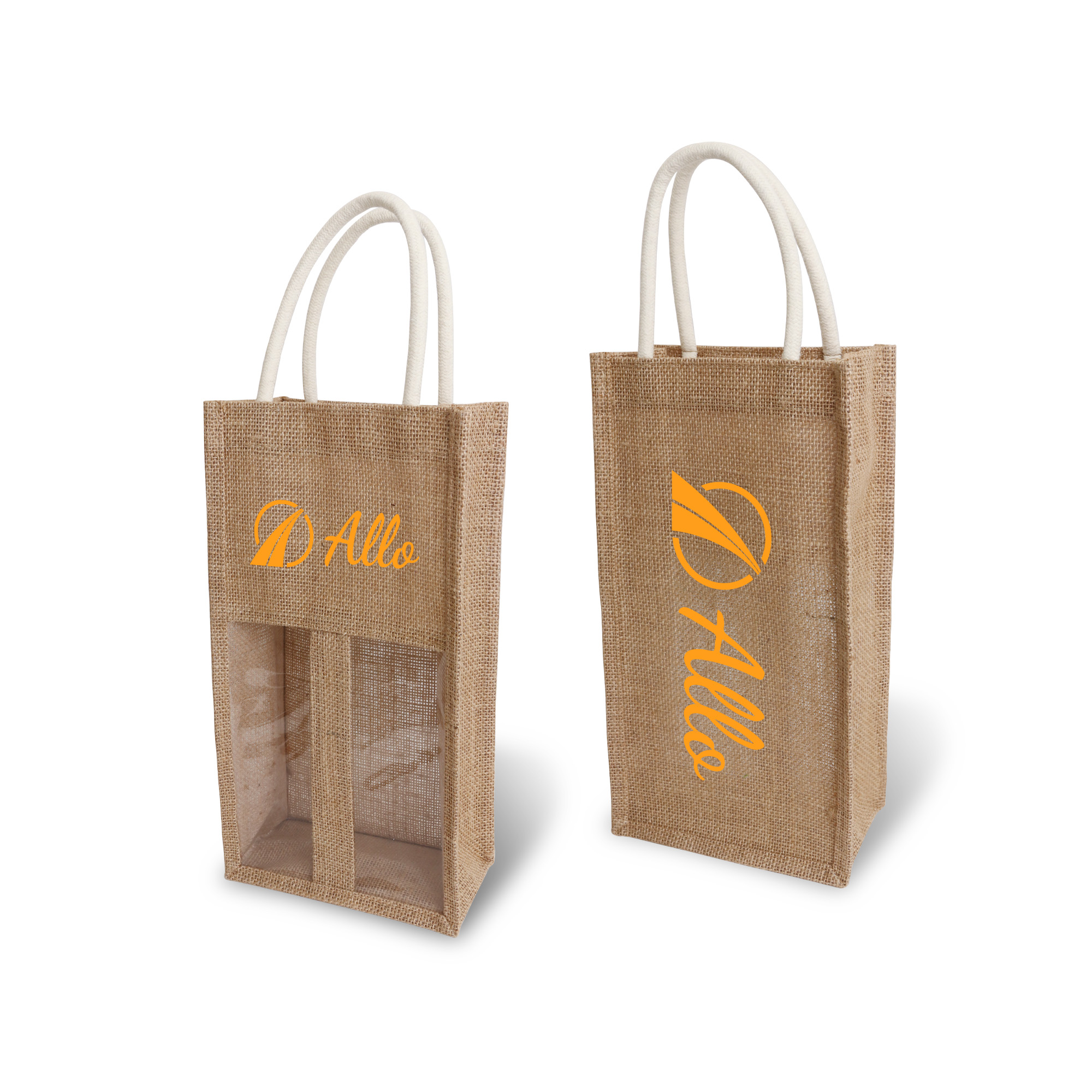 Jute Double Wine Carrier with Window - Image 3