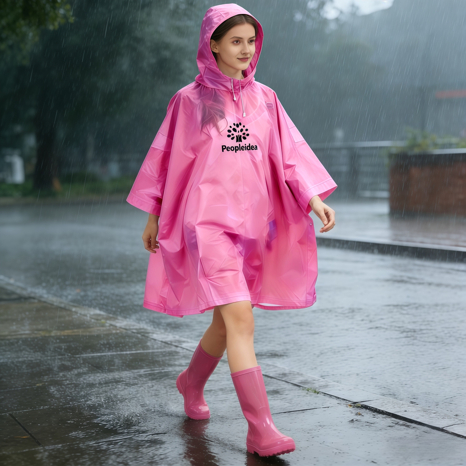 Reusable Adult PEVA Screen Print Rain Poncho - Image 2