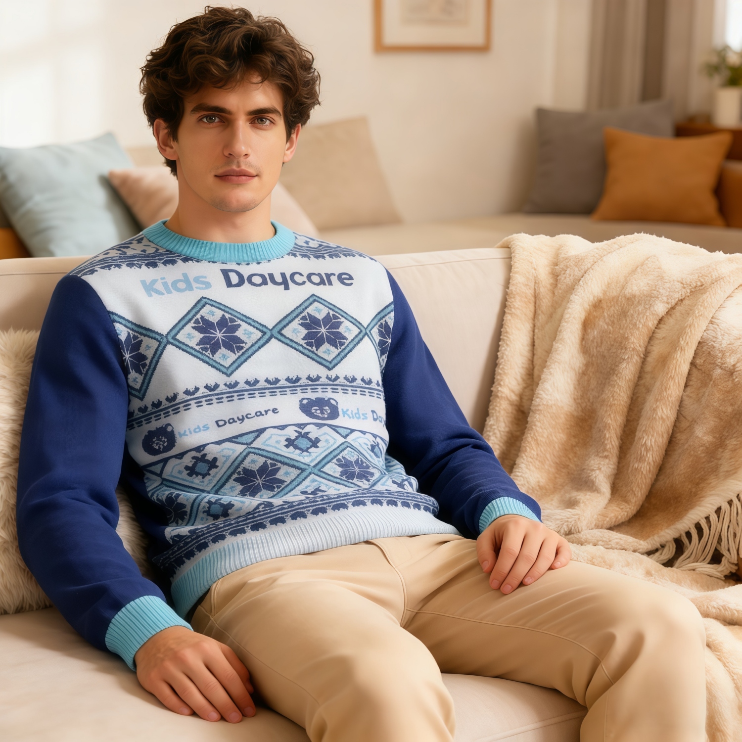 Unisex Acrylic Cotton Jacquard Sweater - Image 2