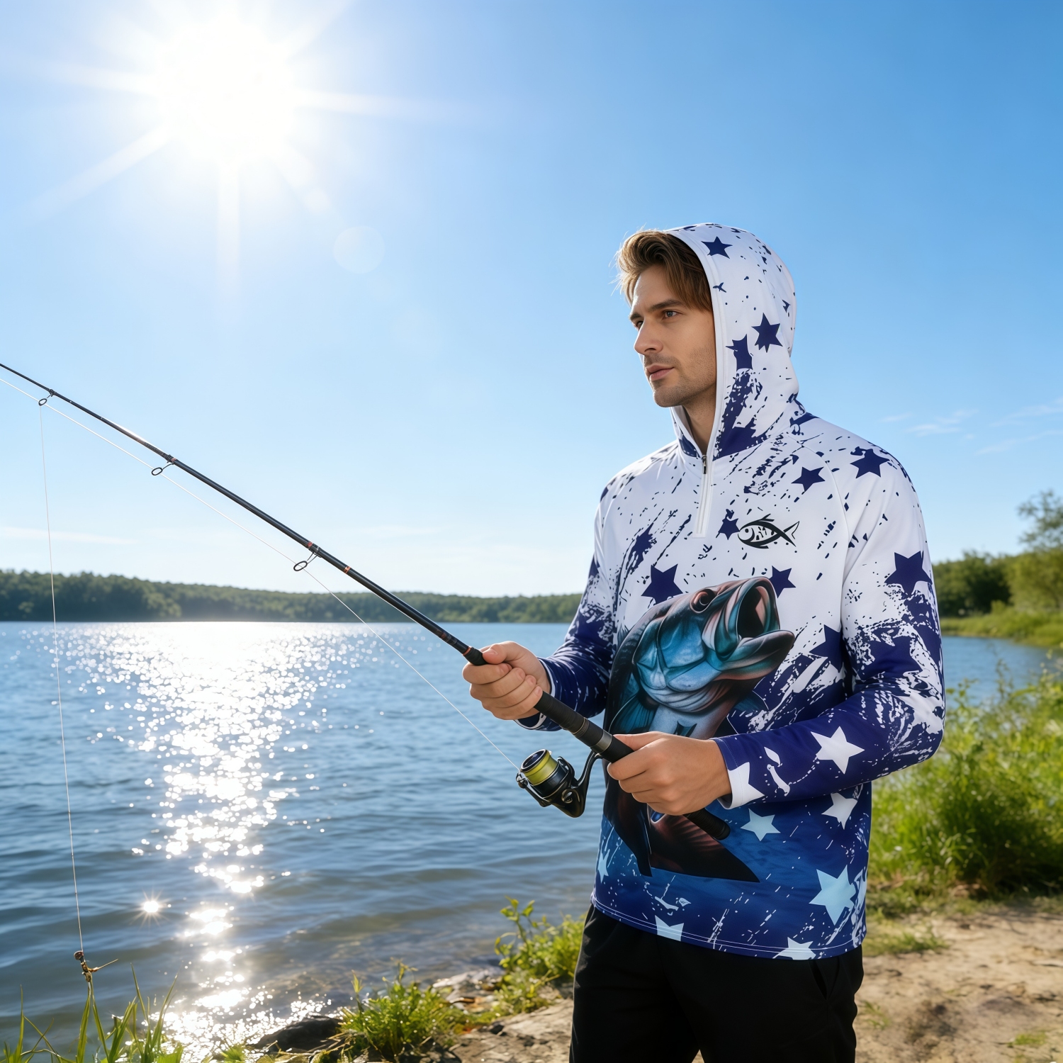 Men's Polyester Spandex Sublimated 1/4 Zip Fishing Hood Shirt - Image 2