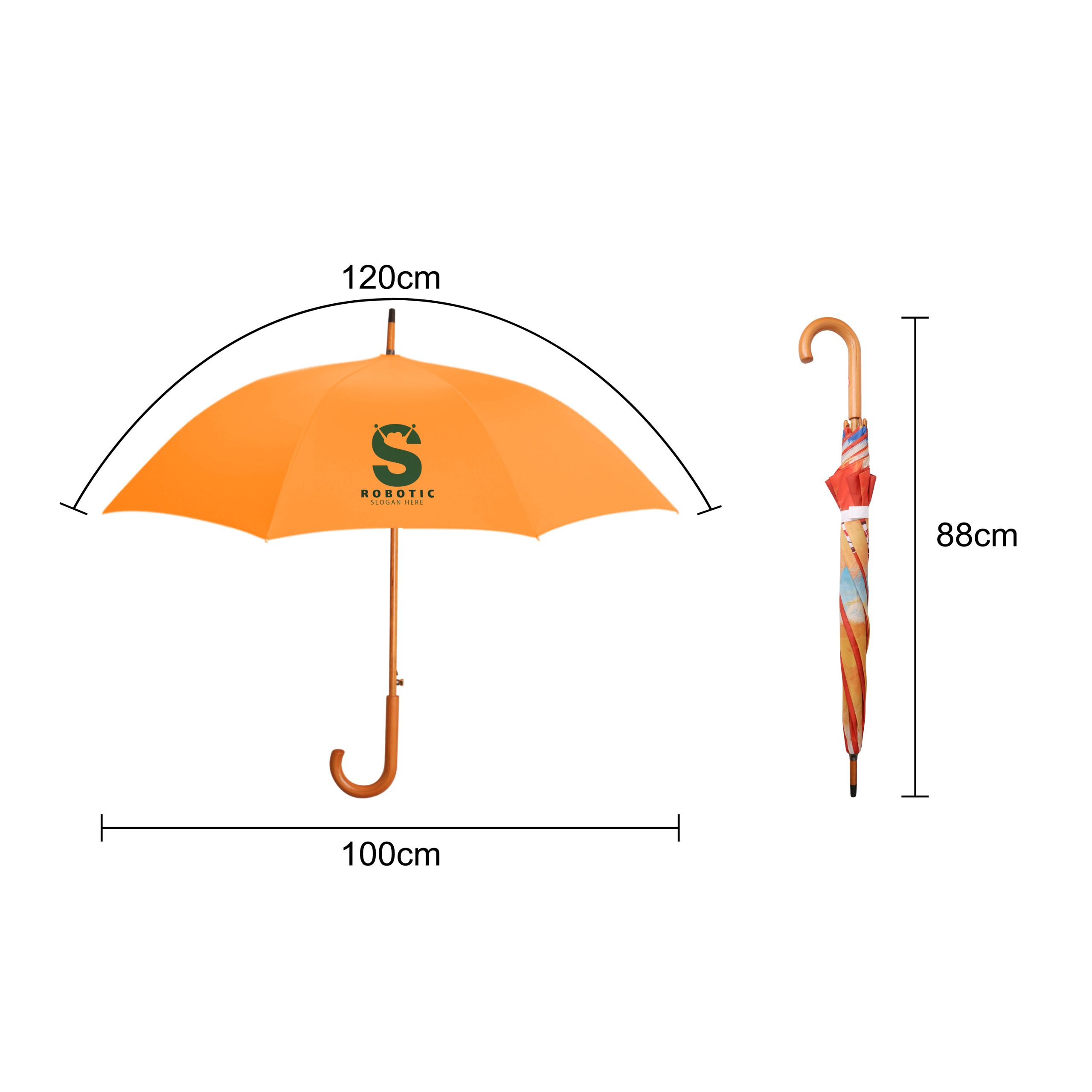 RPET Wooden Umbrella with Curved Handle - Image 4