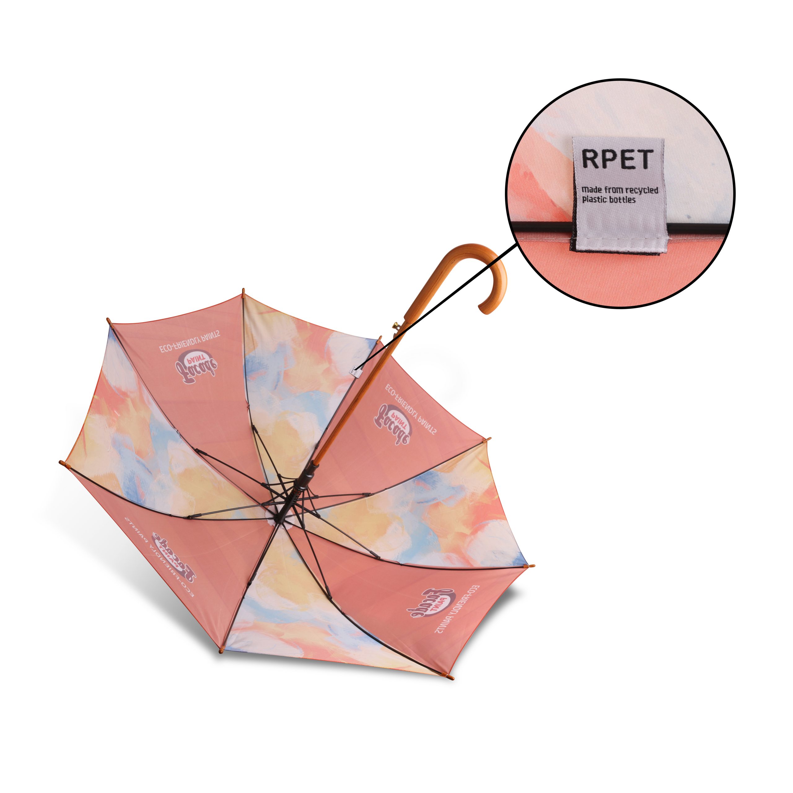 RPET Wooden Umbrella with Curved Handle - Image 5