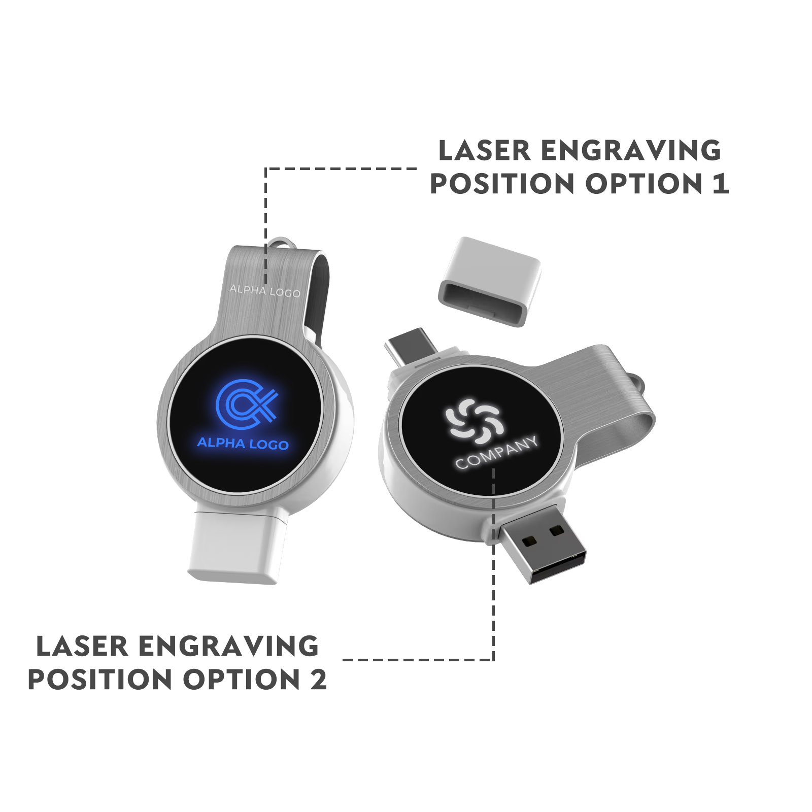 Double Ended Swivel Lighting Logo Flash Drive - Image 6