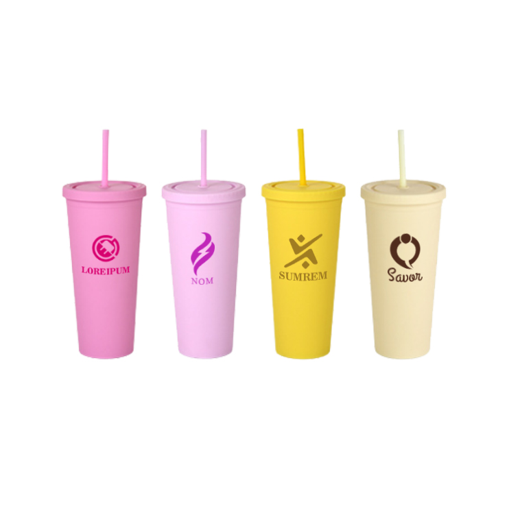 24oz Matte Plastic Cups with Lids & Straws - Image 15
