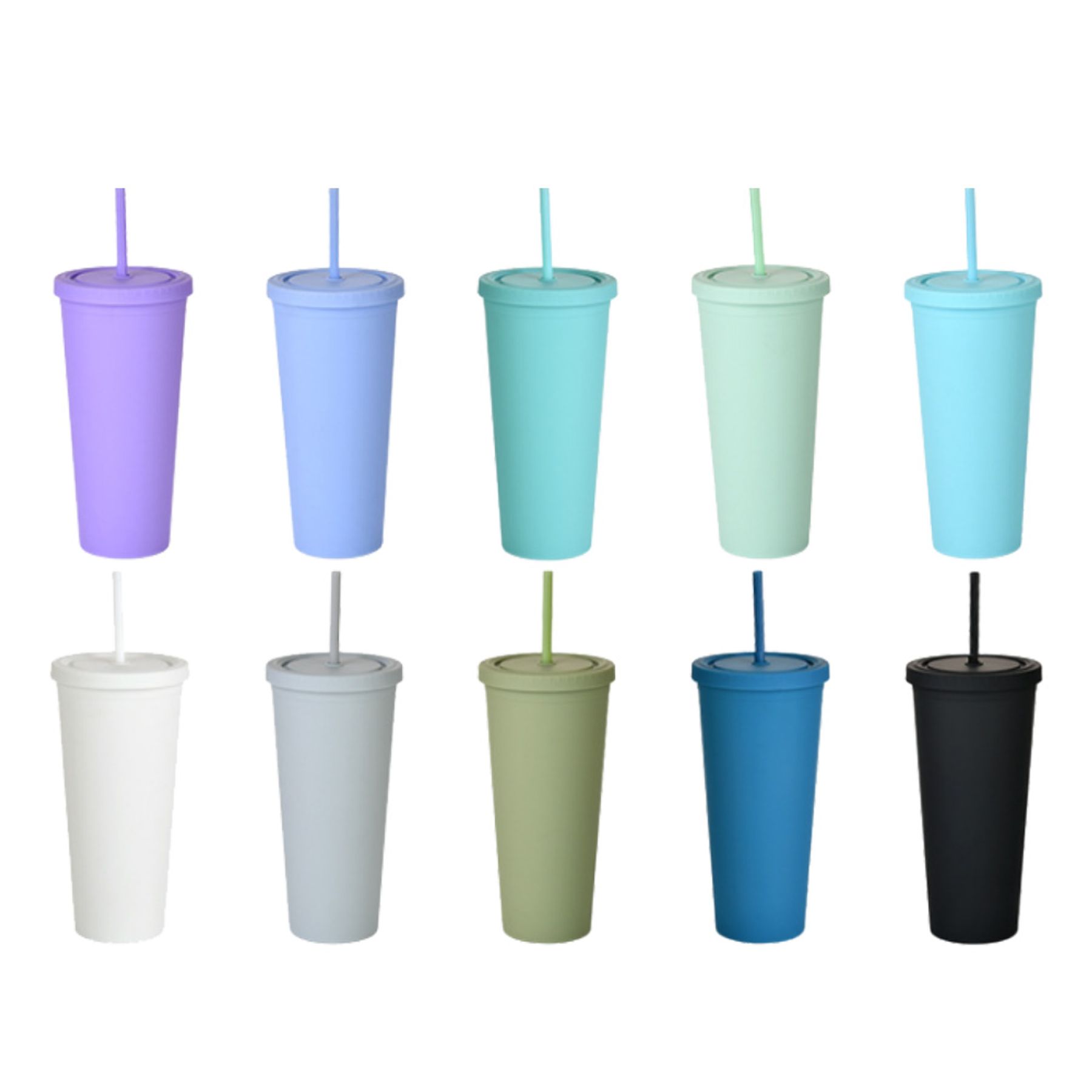 24oz Matte Plastic Cups with Lids & Straws - Image 17