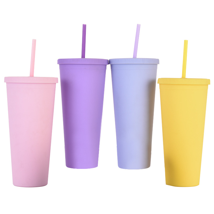 24oz Matte Plastic Cups with Lids & Straws - Image 16