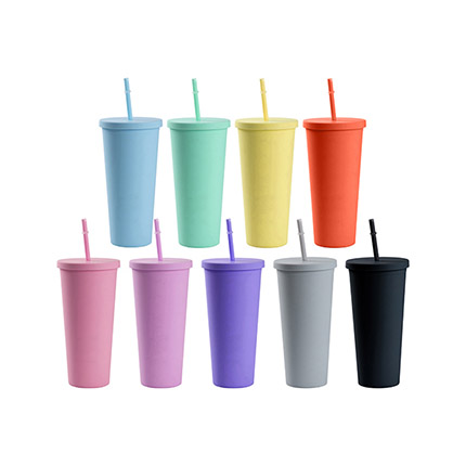 16oz Matte Plastic Cups with Lids & Straws - Image 16
