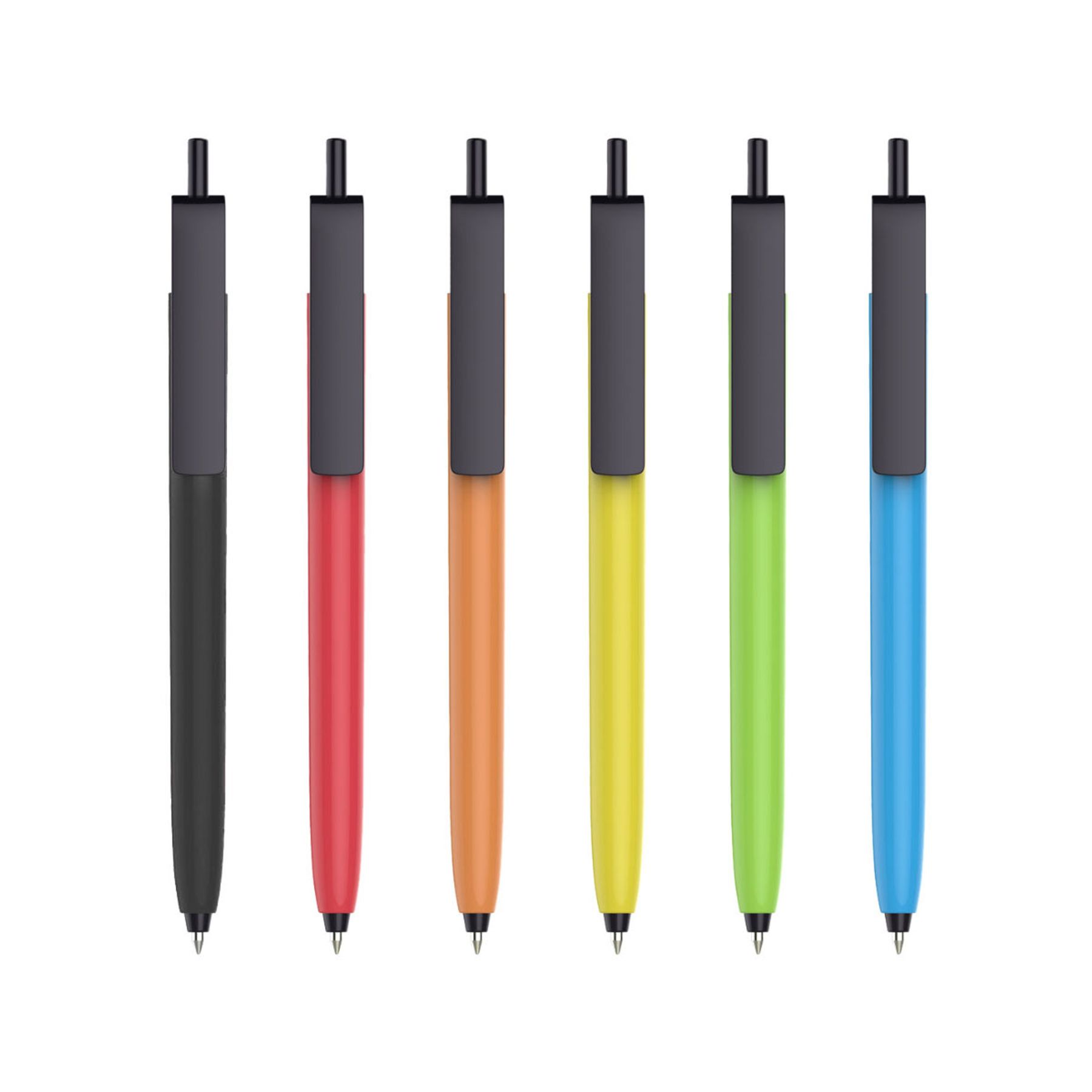 Push Button Pen - Colour Barrel with Black Cap - Image 9