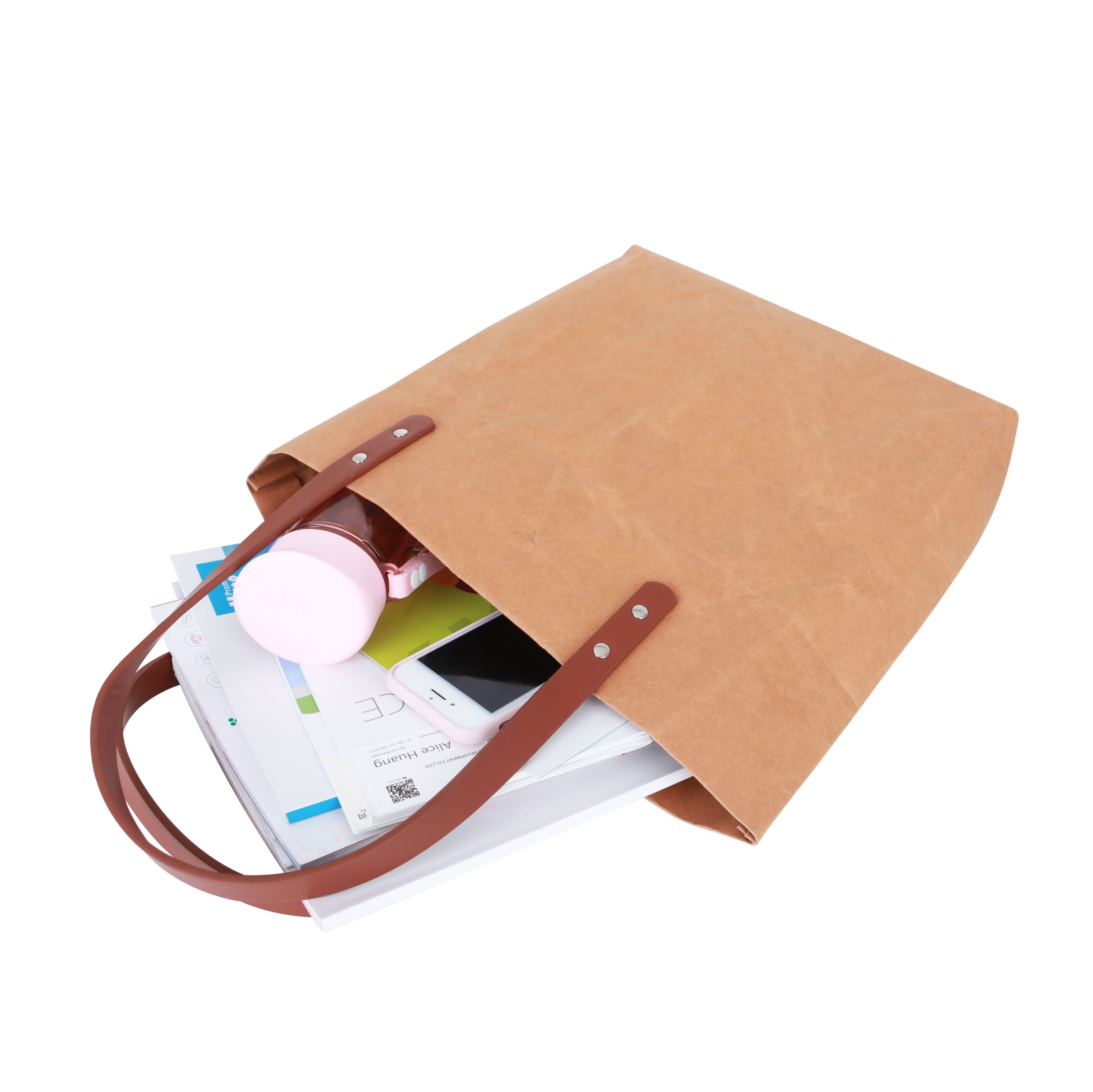Washable Kraft Paper Bag with PU Handle(390x330x100mm) - Image 6