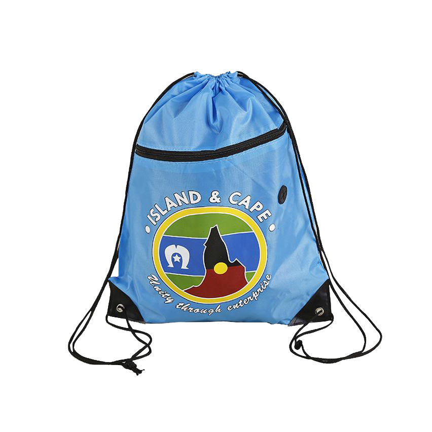 Polyester Drawstring Bag with Zippered Pocket - Image 2