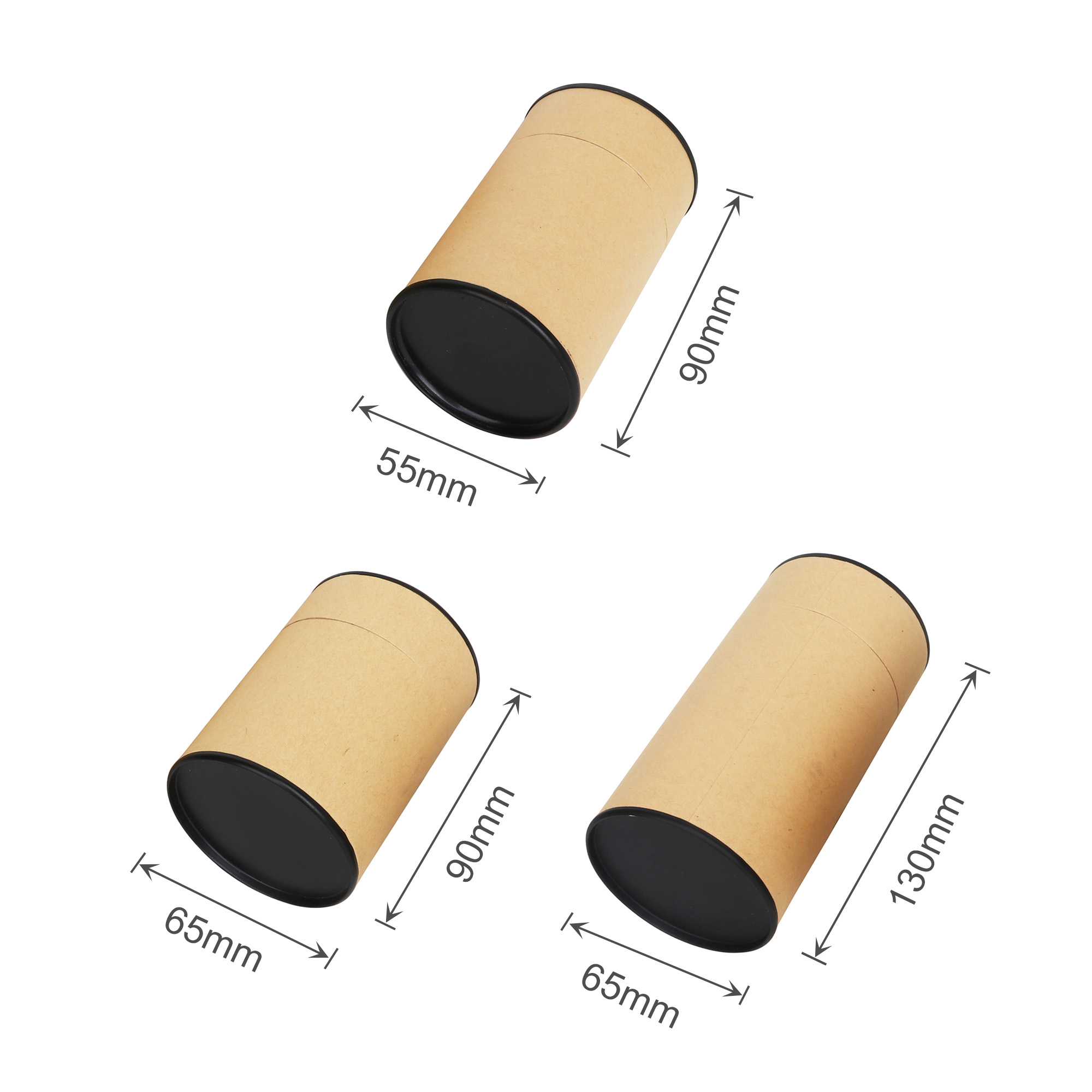 Medium Kraft Paper Cylinders with Black Lid (65 x 90mm) - Image 3