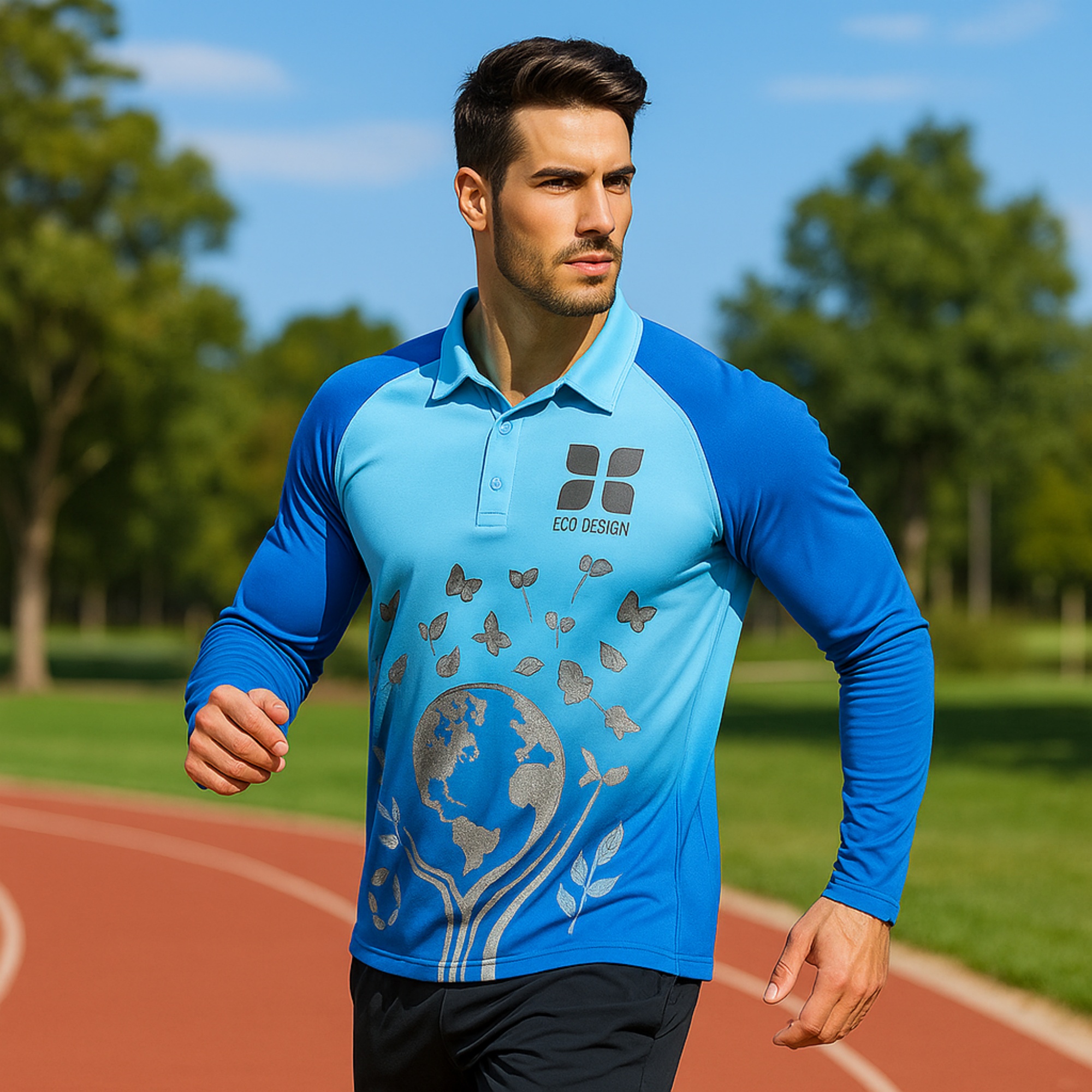 Unisex Adults RPET Milk Silk Sublimated Raglan Long Sleeves POLO - Image 3