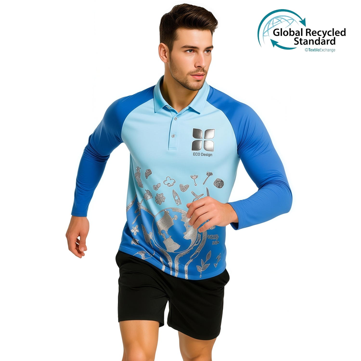 Unisex Adults RPET Milk Silk Sublimated Raglan Long Sleeves POLO - Image 2