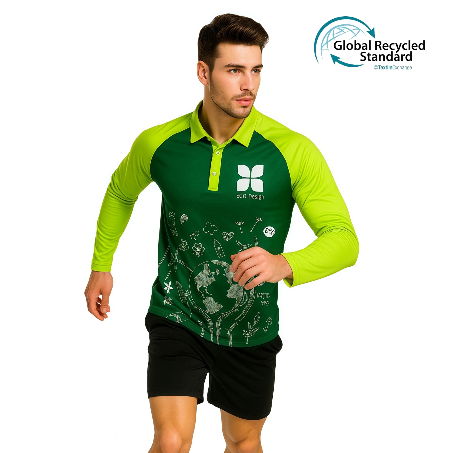Unisex Adults RPET Micro Mesh Sublimated Raglan Long Sleeves POLO - Image 2