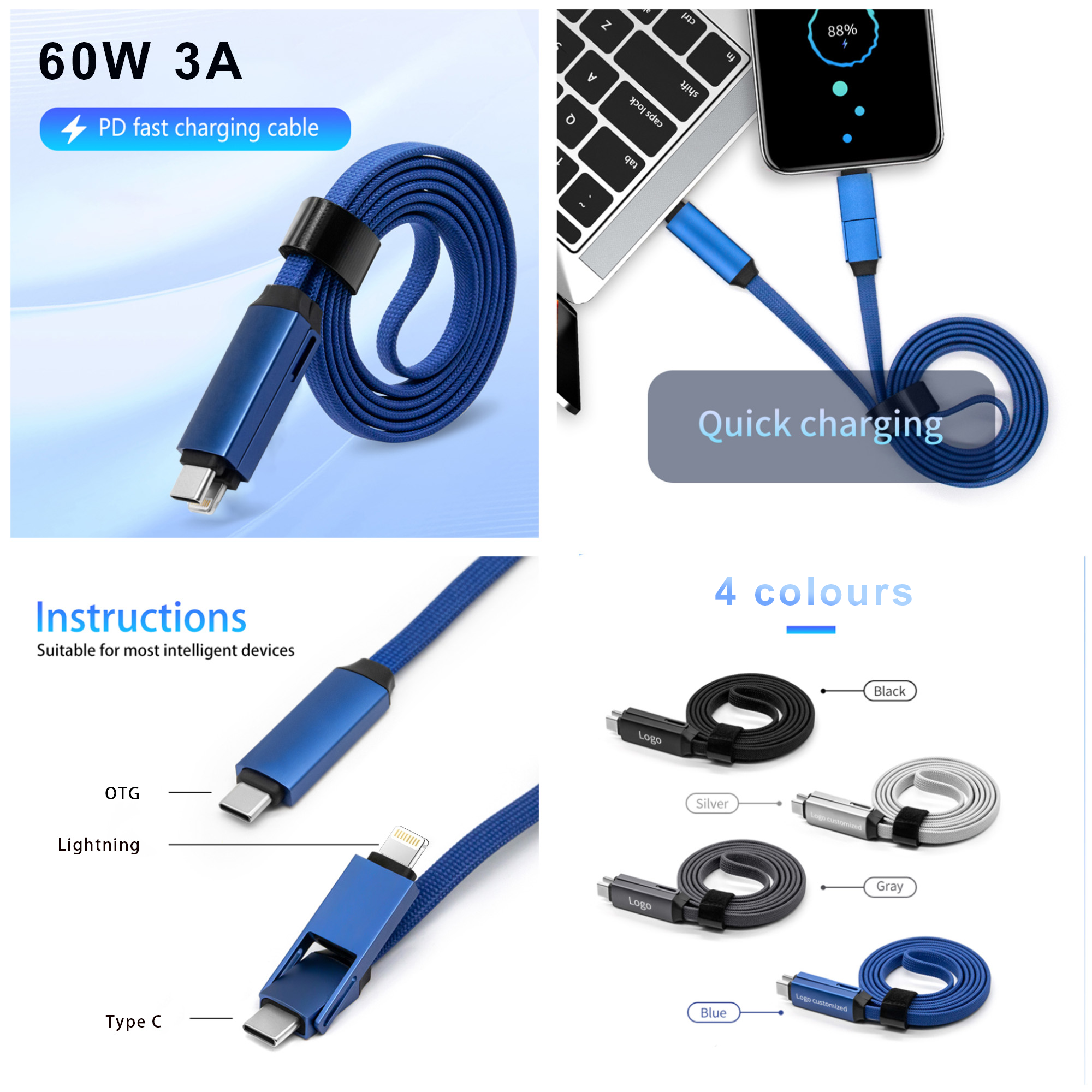 60W Long 3-In-1 Charging Cable - Image 11