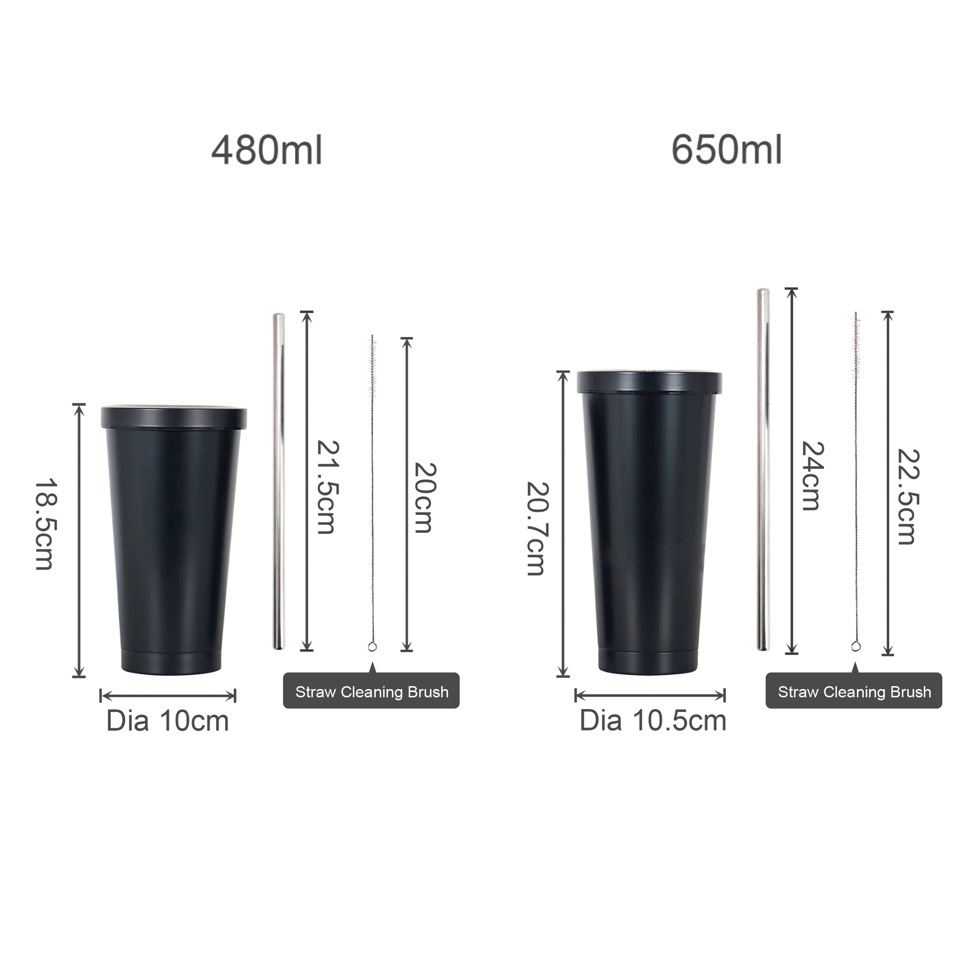 480ML/650ML Double Wall Stainless Steel Tumbler with Straw - Image 9