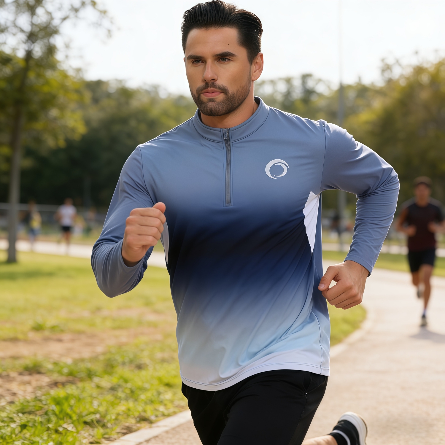 Polyester Spandex Sublimated Stand-Up Collar 1/4 Zip Splicing Long Sleeves Shirt - Image 3