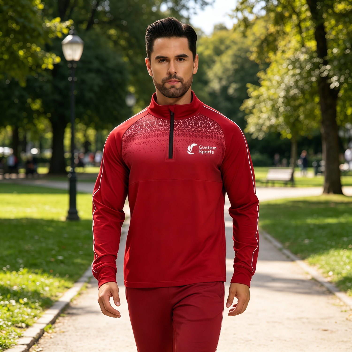 Polyester Spandex Sublimated Stand-Up Collar 1/4 Zip Splicing Raglan Jacket - Image 3