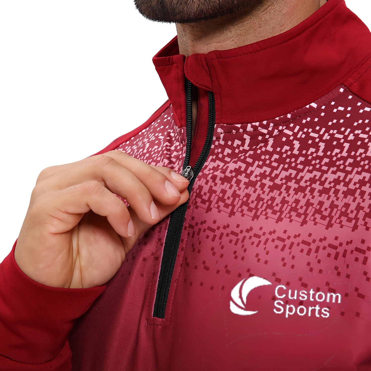 Polyester Spandex Sublimated Stand-Up Collar 1/4 Zip Splicing Raglan Jacket - Image 4