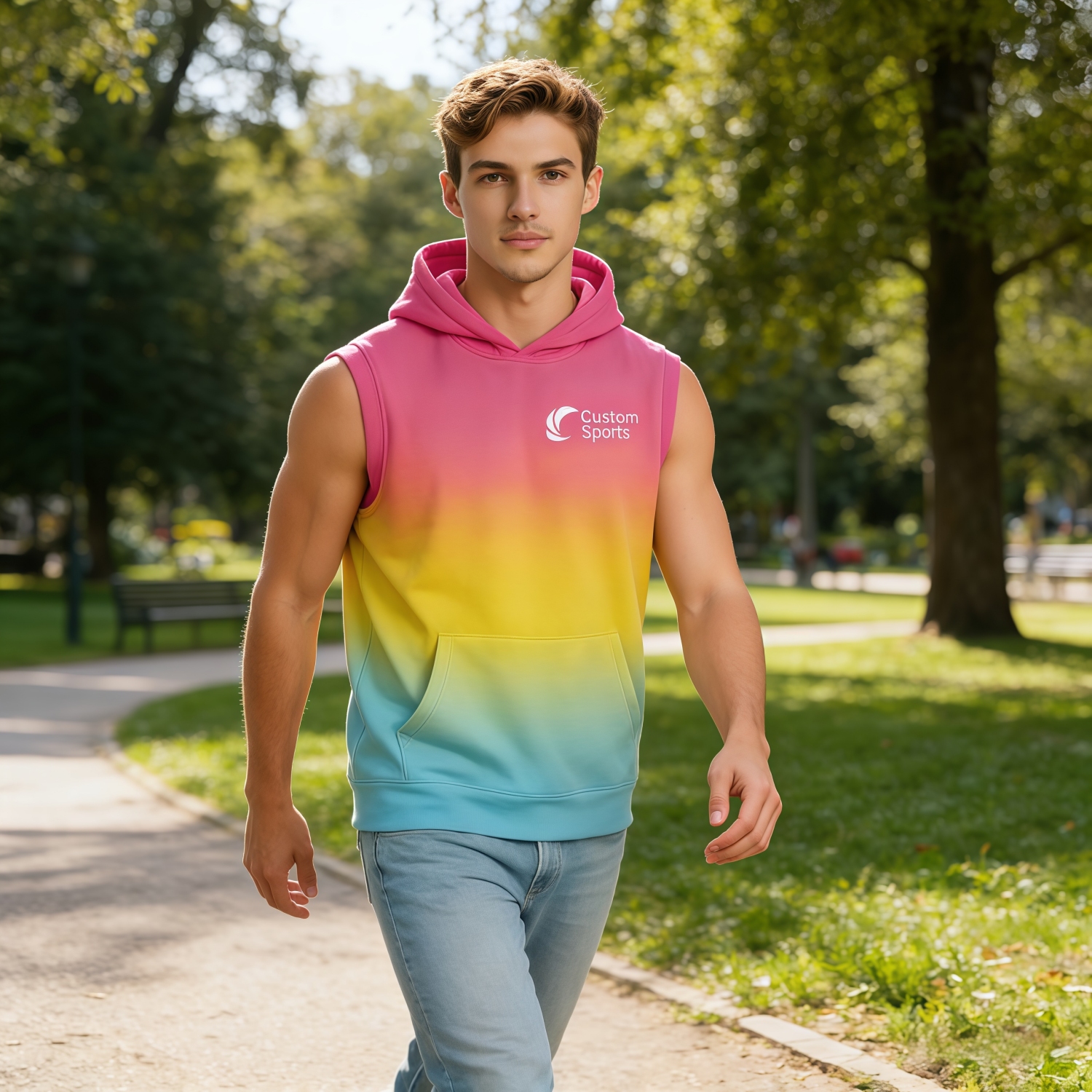 100% Polyester Micro Mesh Sublimated Sleeveless Hoodie With Pocket - Image 2