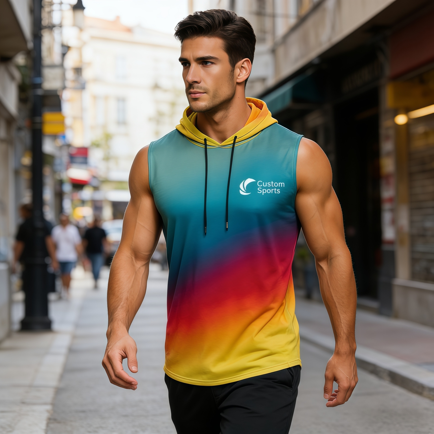 100% Polyester Micro Mesh Sublimated Sleeveless Hoodie - Image 2