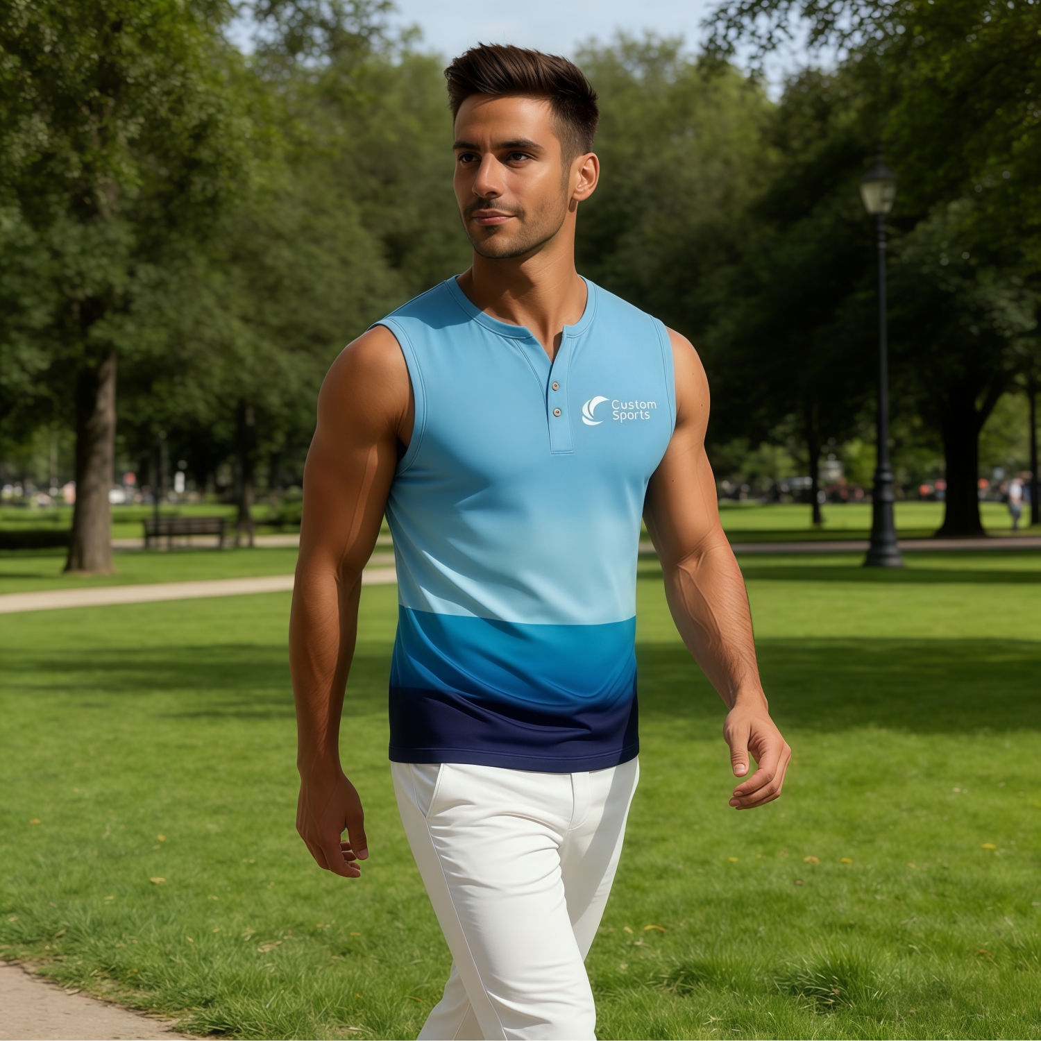 100% Polyester Micro Mesh Sublimated Small V-Neck Buttoned Singlet - Image 2