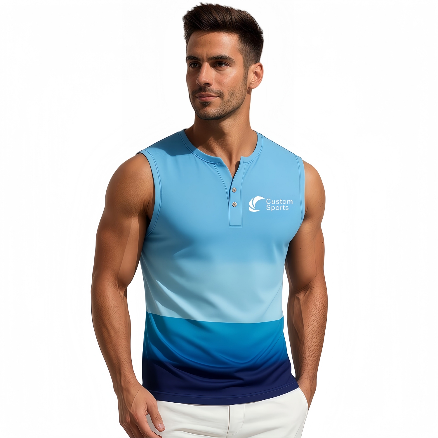 100% Polyester Micro Mesh Sublimated Small V-Neck Buttoned Singlet