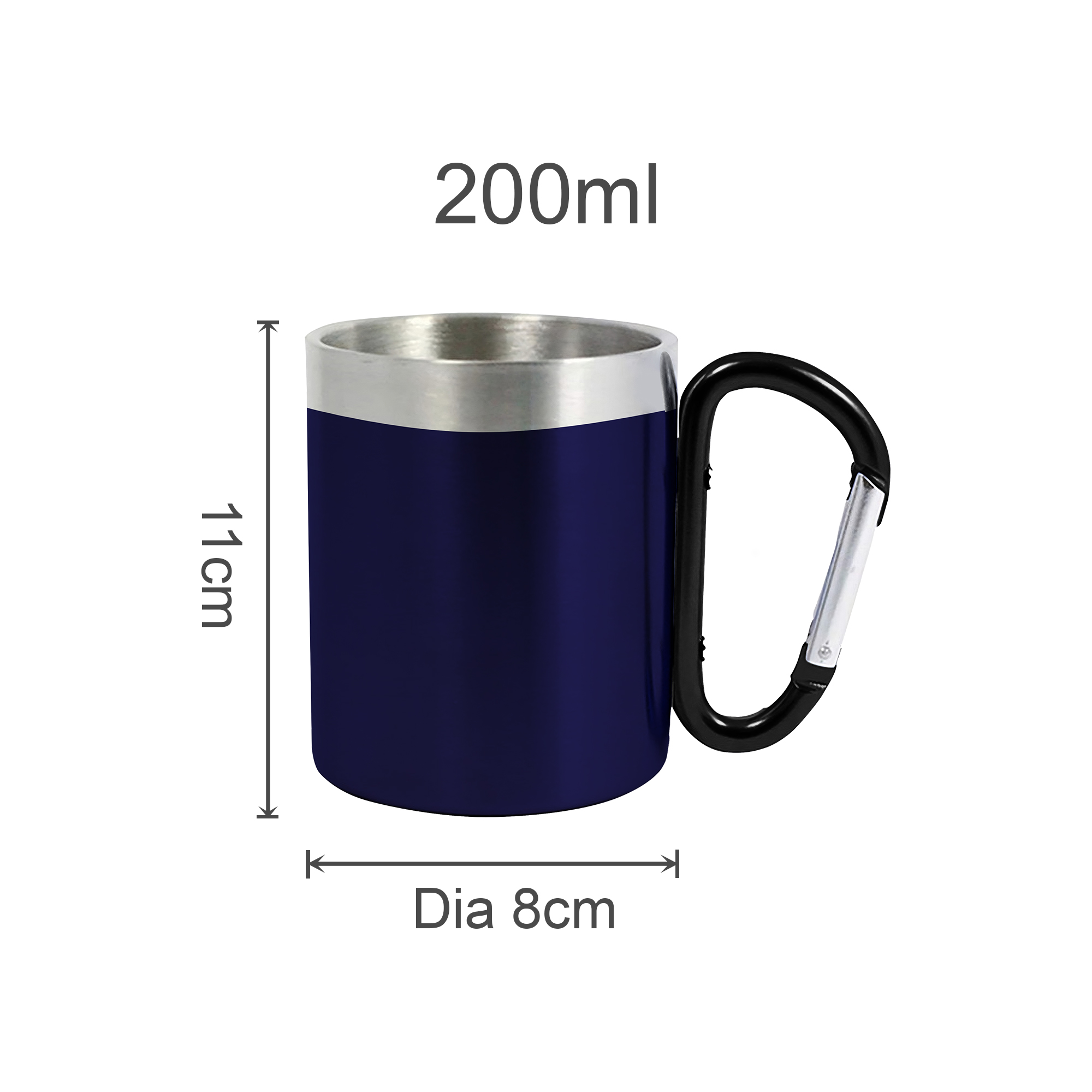 200ML Recycled Stainless Steel Double Walled Mug with Carabiner Handle - Image 8