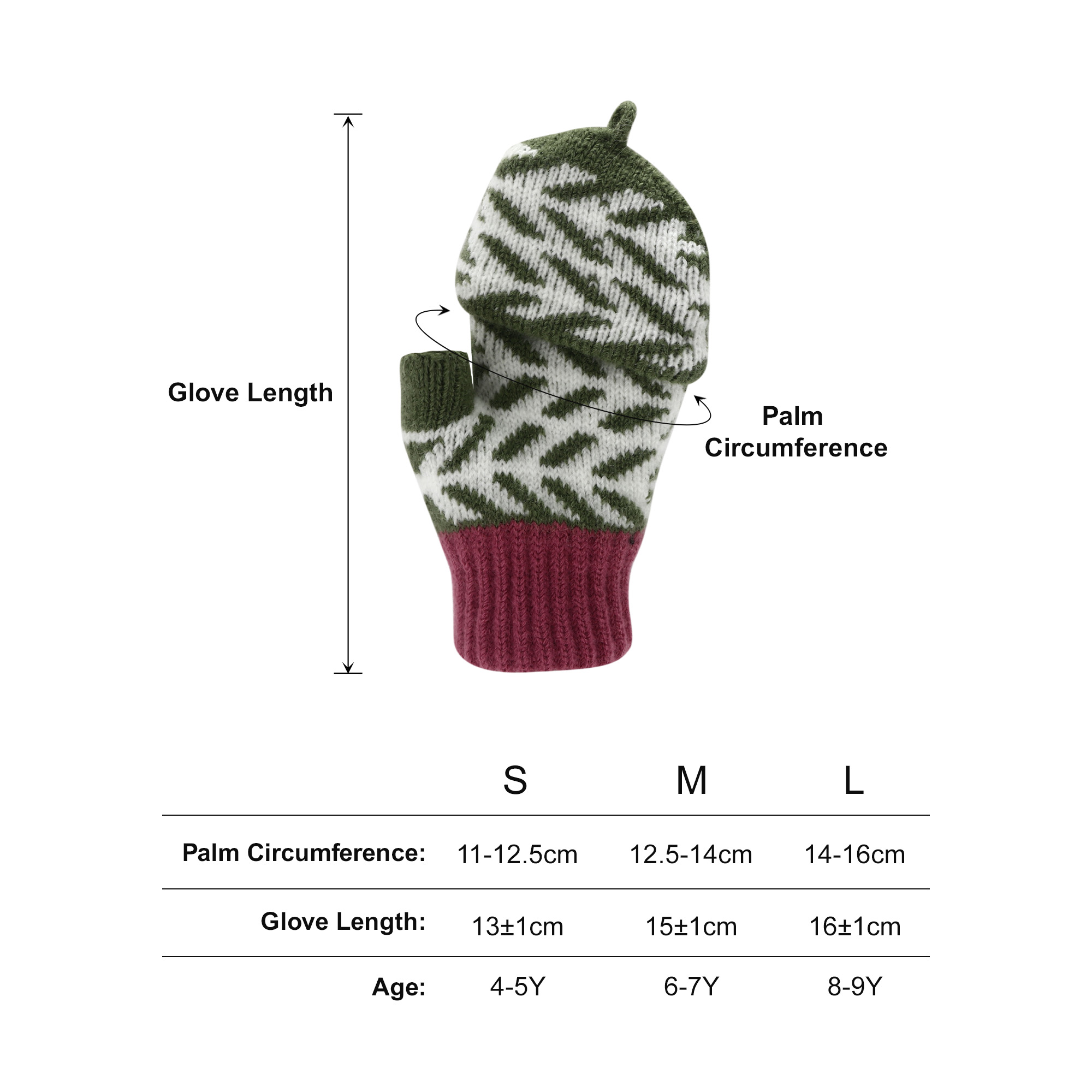 Kids Jacquard Fingerless Gloves with Flip Cover - Image 2