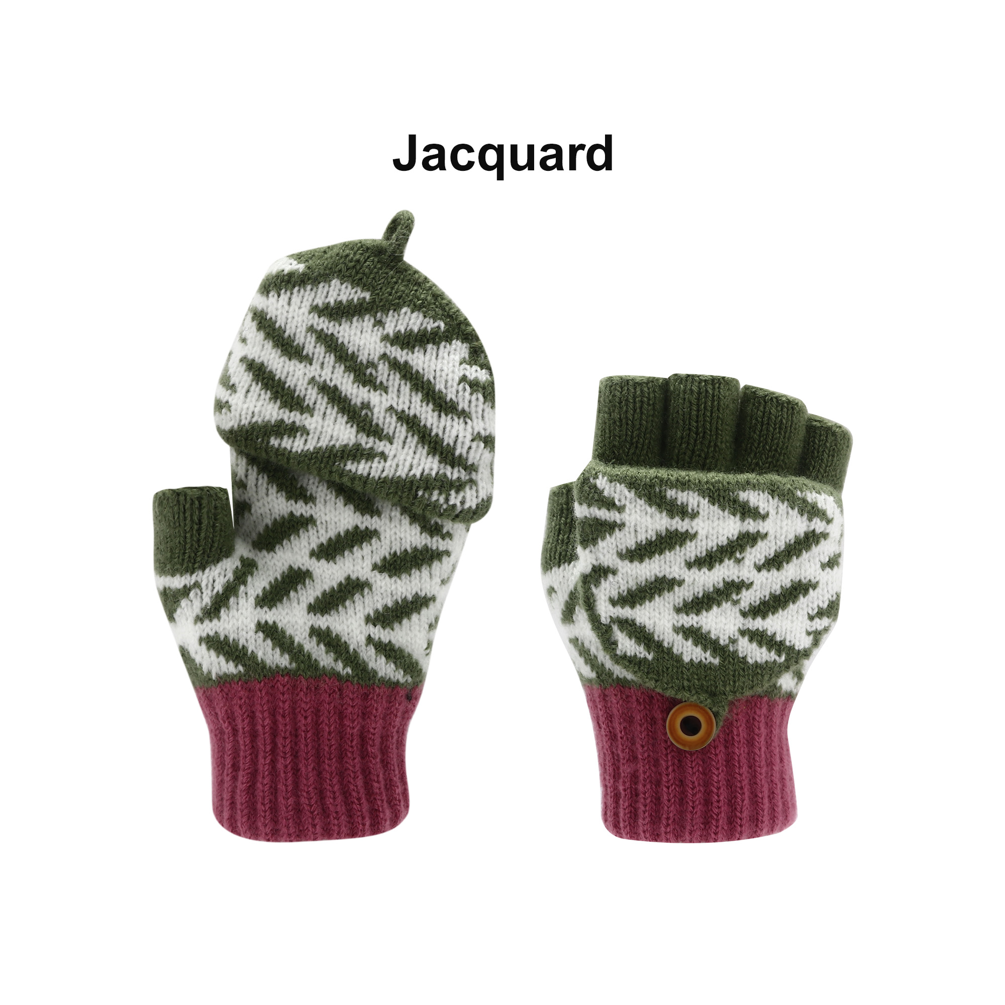 Kids Jacquard Fingerless Gloves with Flip Cover - Image 3