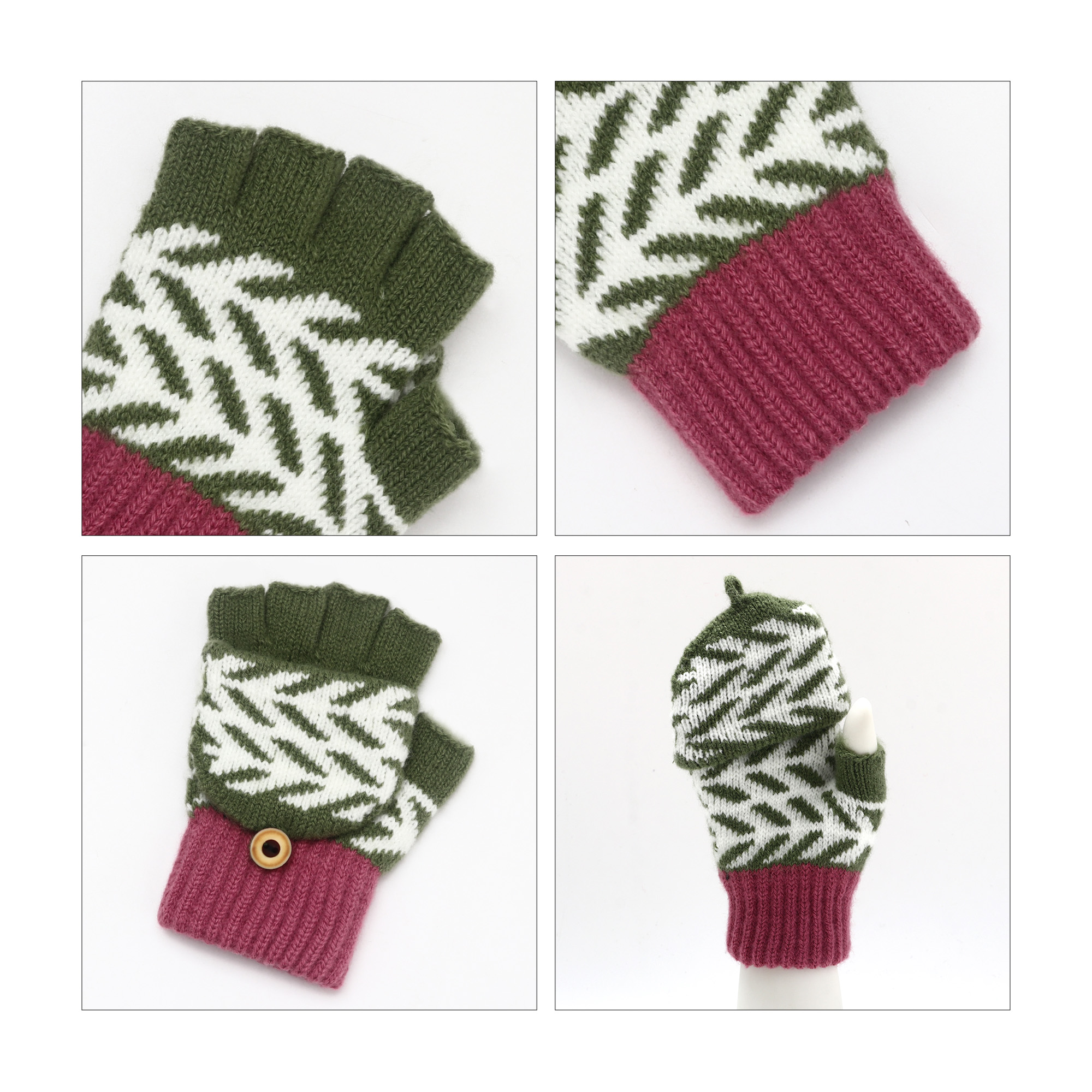 Kids Jacquard Fingerless Gloves with Flip Cover - Image 4