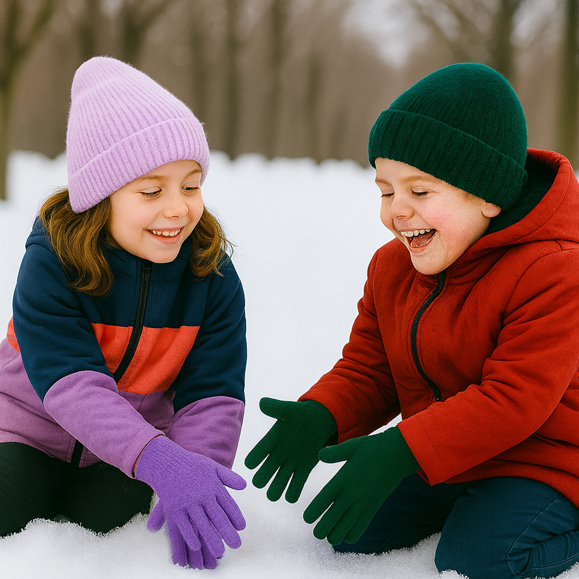 Kids Plain Knitted Gloves with Woven Label - Image 20