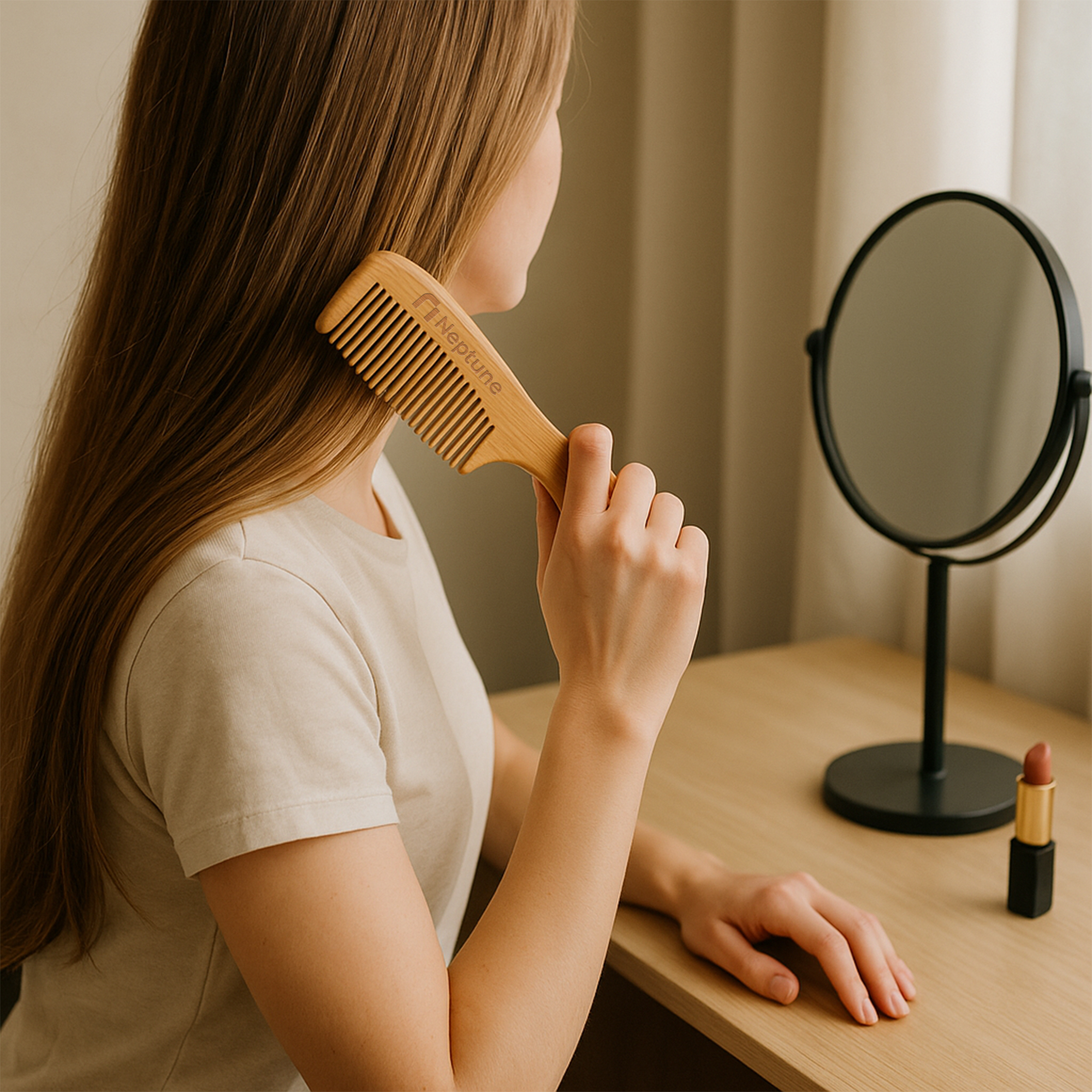 Natural Bamboo Comb With Handle - Image 5